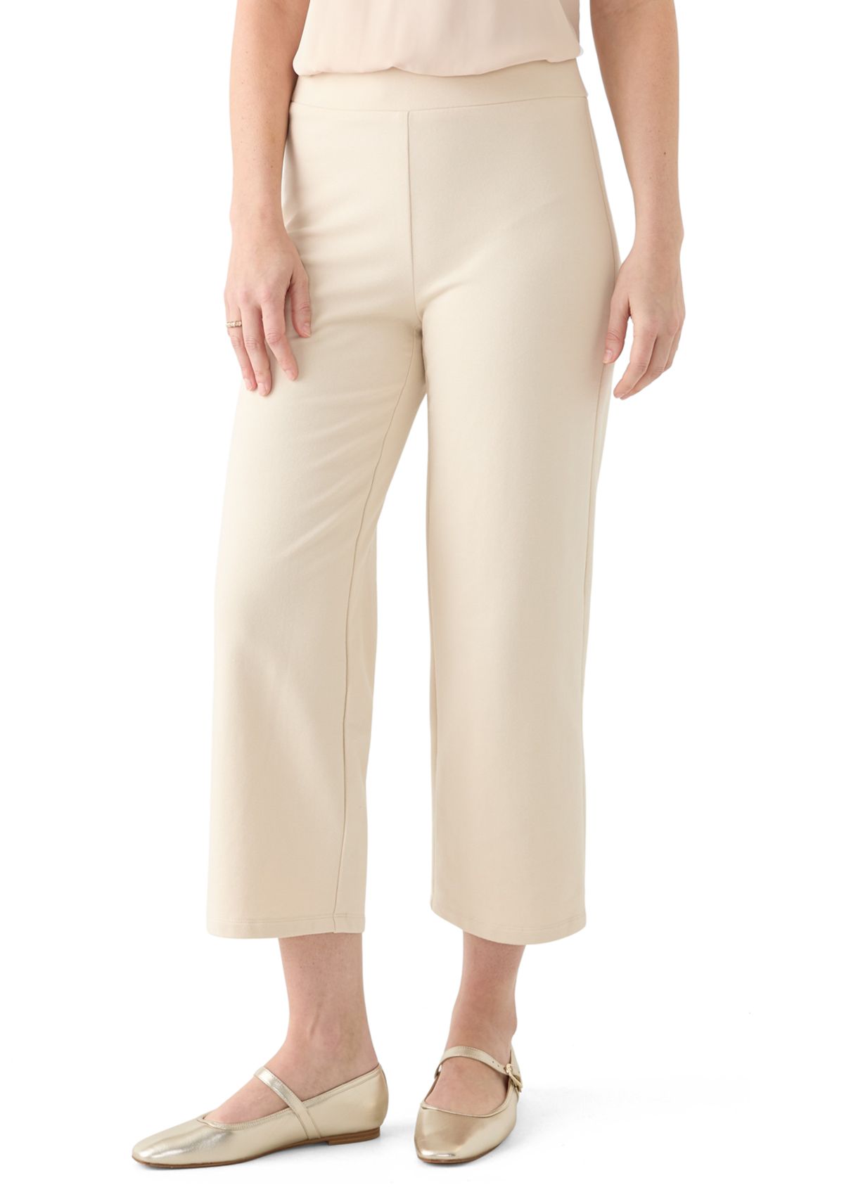 Womens Wide Leg Cropped French Terry Pants