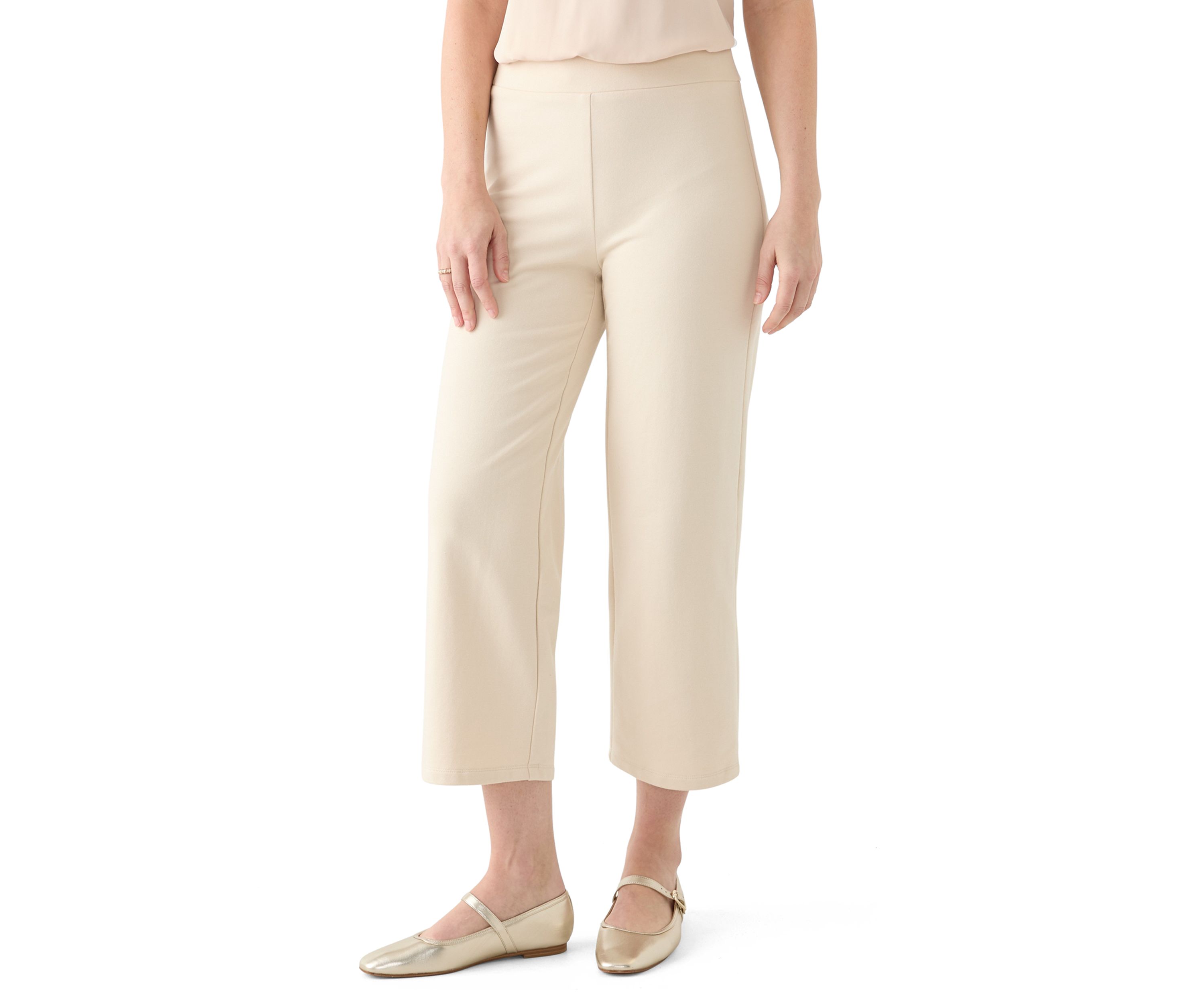 Womens Wide Leg Cropped French Terry Pants