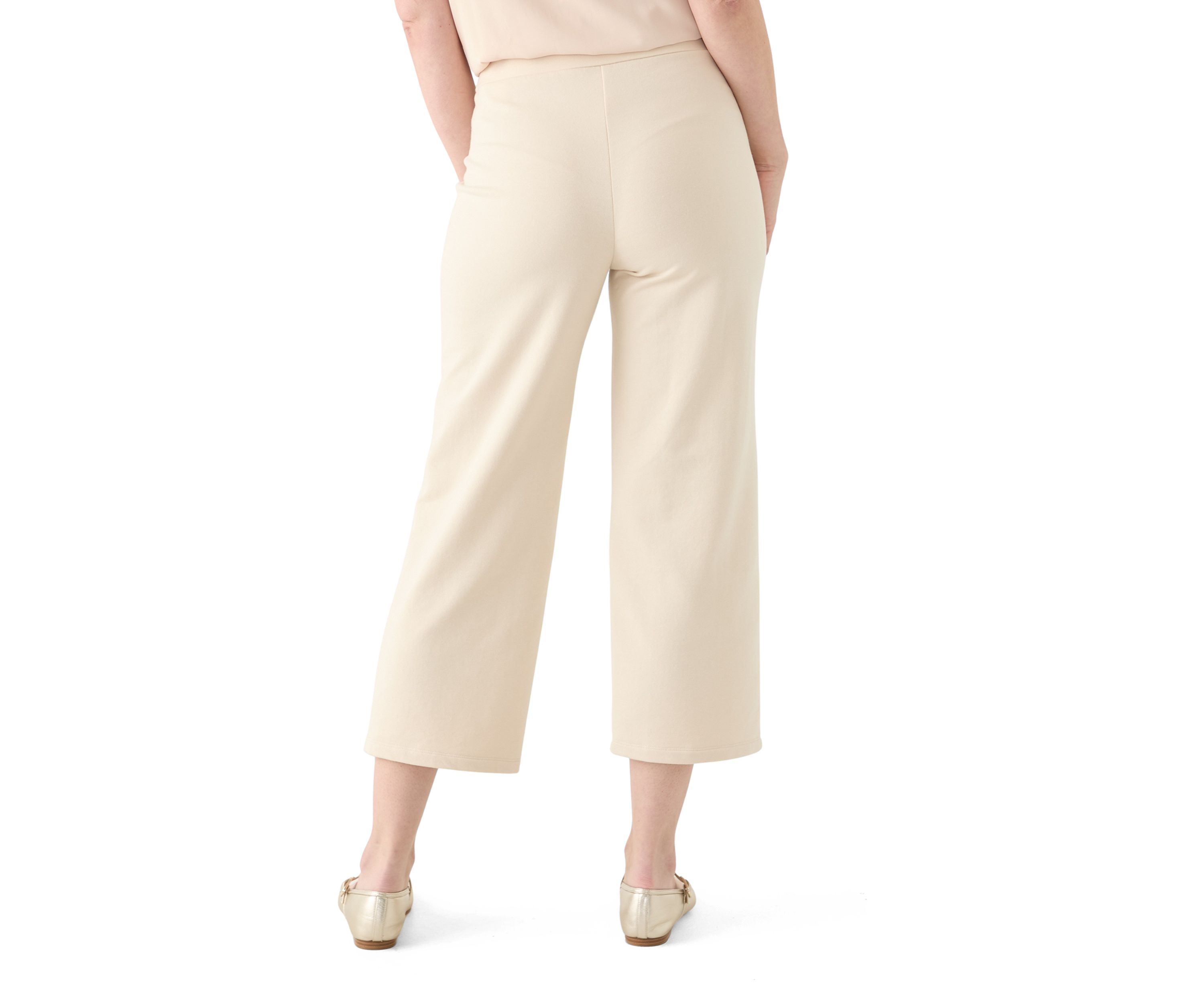 Womens Wide Leg Cropped French Terry Pants