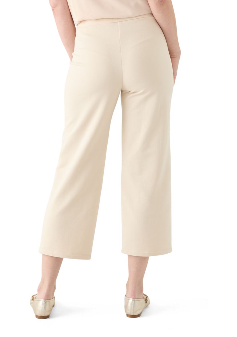 Womens Wide Leg Cropped French Terry Pants