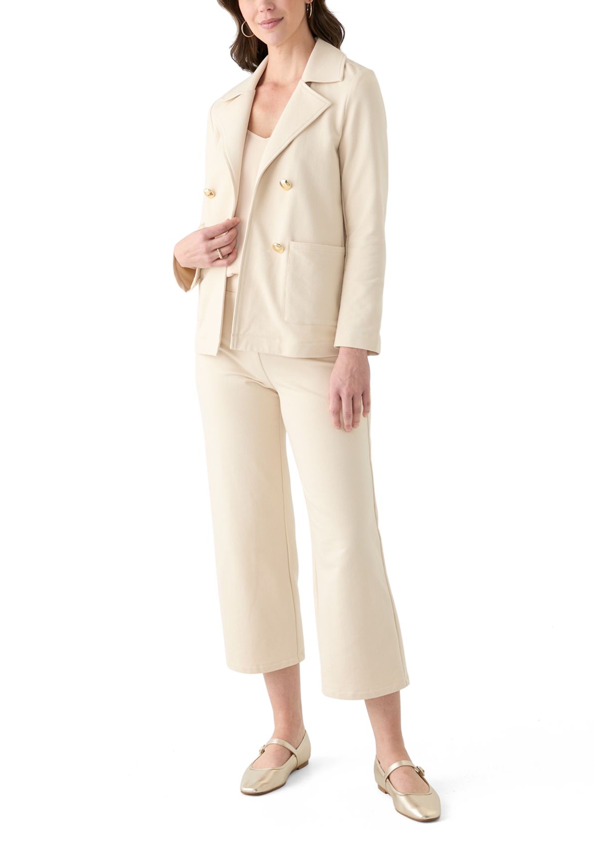 Womens Wide Leg Cropped French Terry Pants