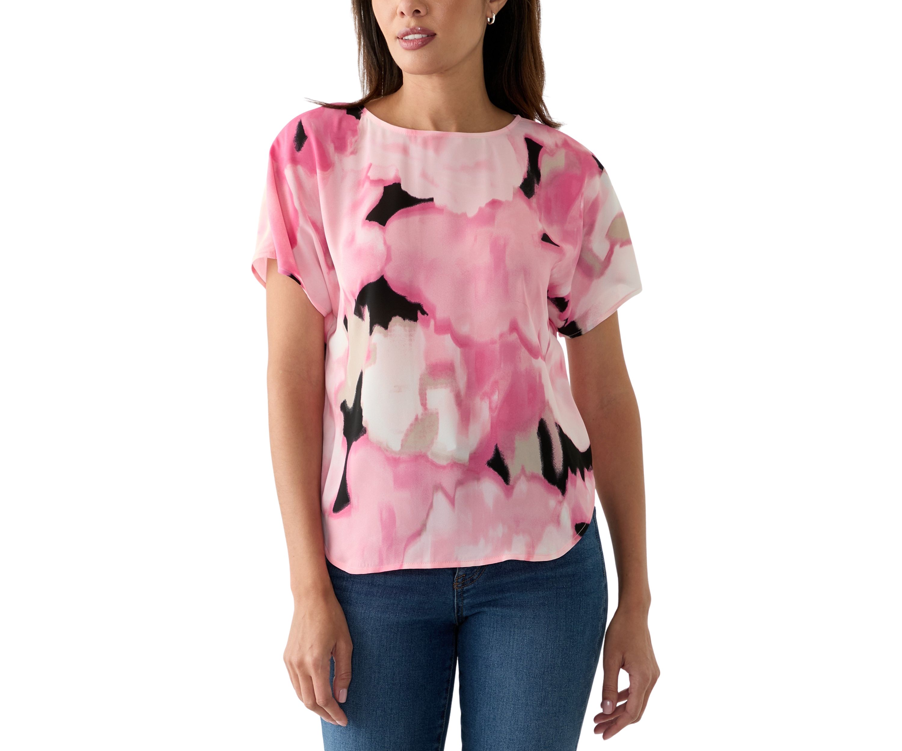 Womens Short Sleeve Boat Neck Printed Blouse