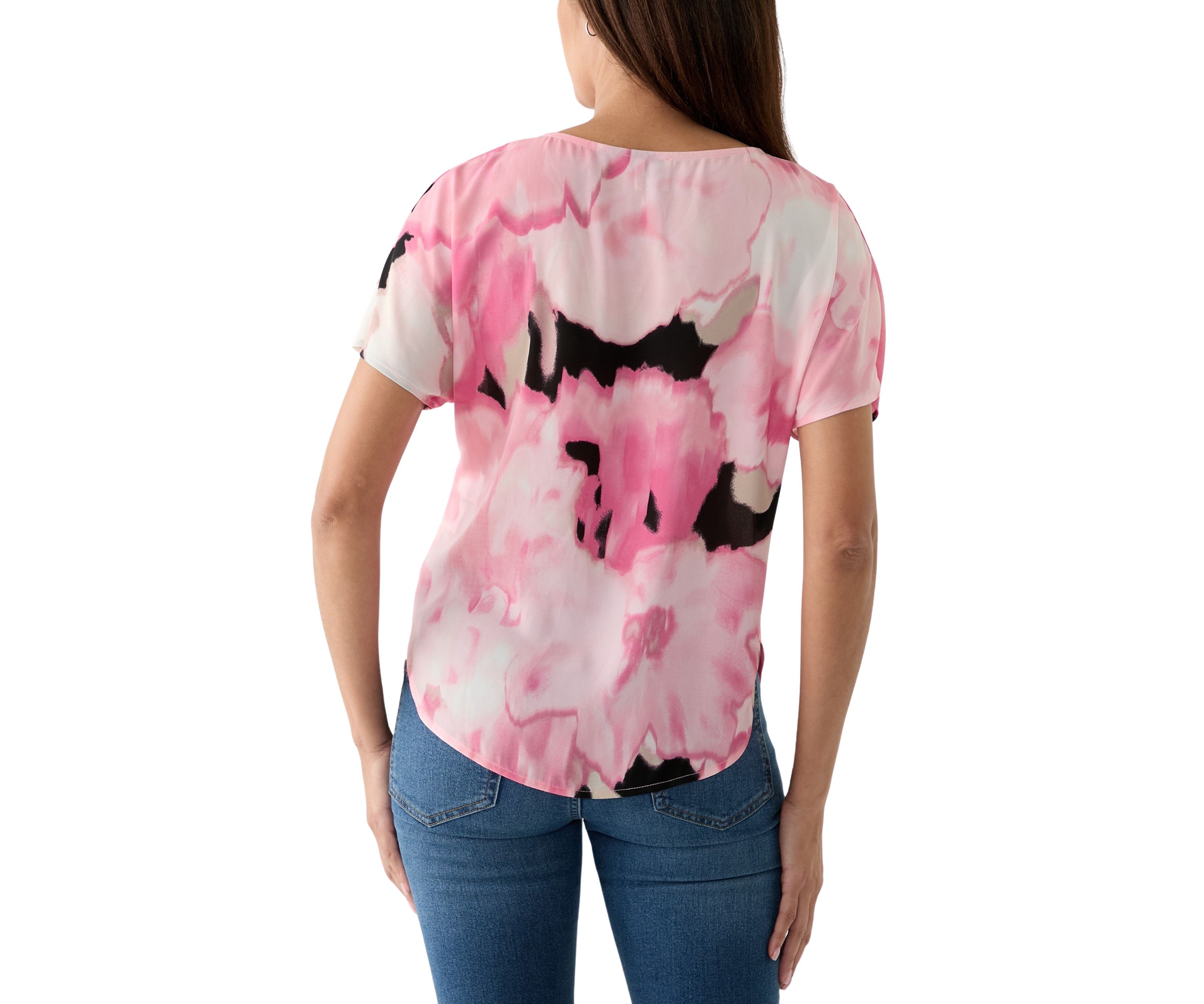 Womens Short Sleeve Boat Neck Printed Blouse