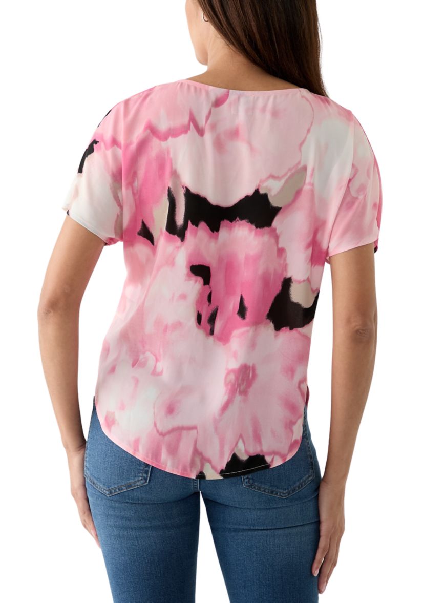 Womens Short Sleeve Boat Neck Printed Blouse