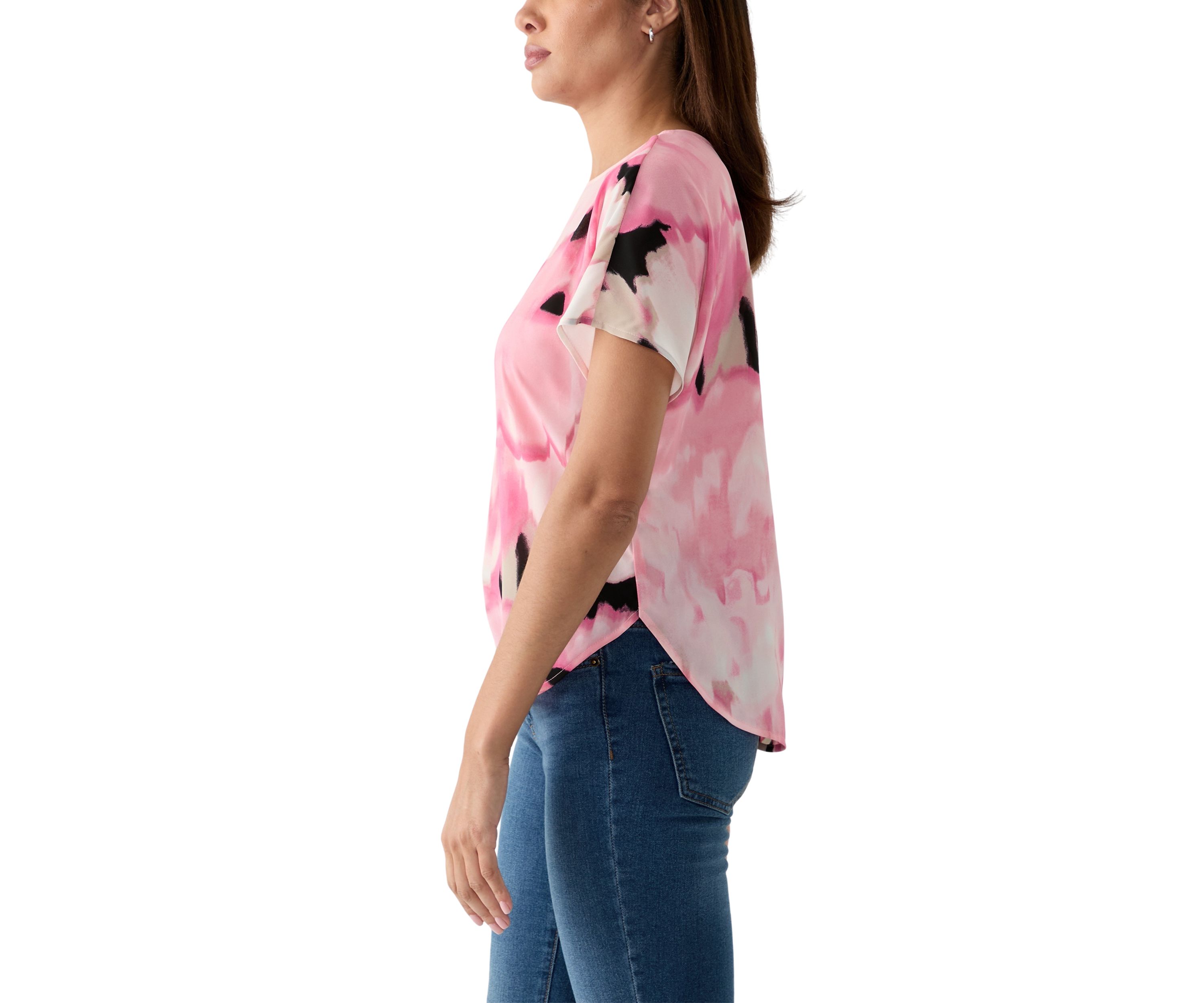 Womens Short Sleeve Boat Neck Printed Blouse