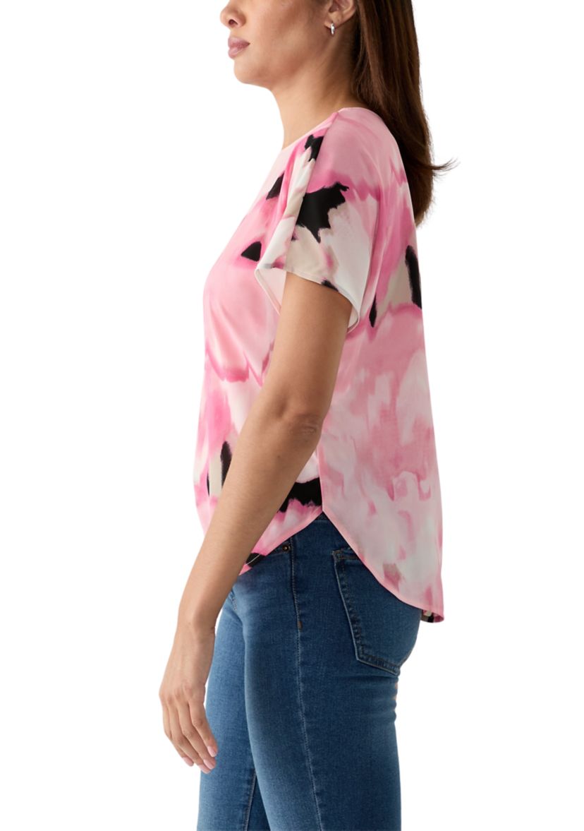 Womens Short Sleeve Boat Neck Printed Blouse