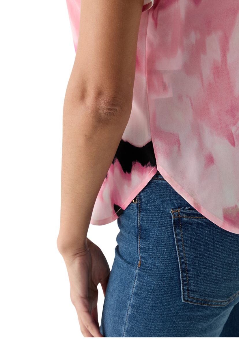 Womens Short Sleeve Boat Neck Printed Blouse
