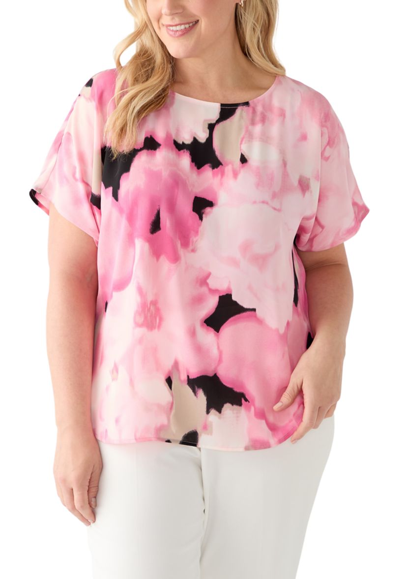 Plus Size Short Sleeve Boat Neck Blouse