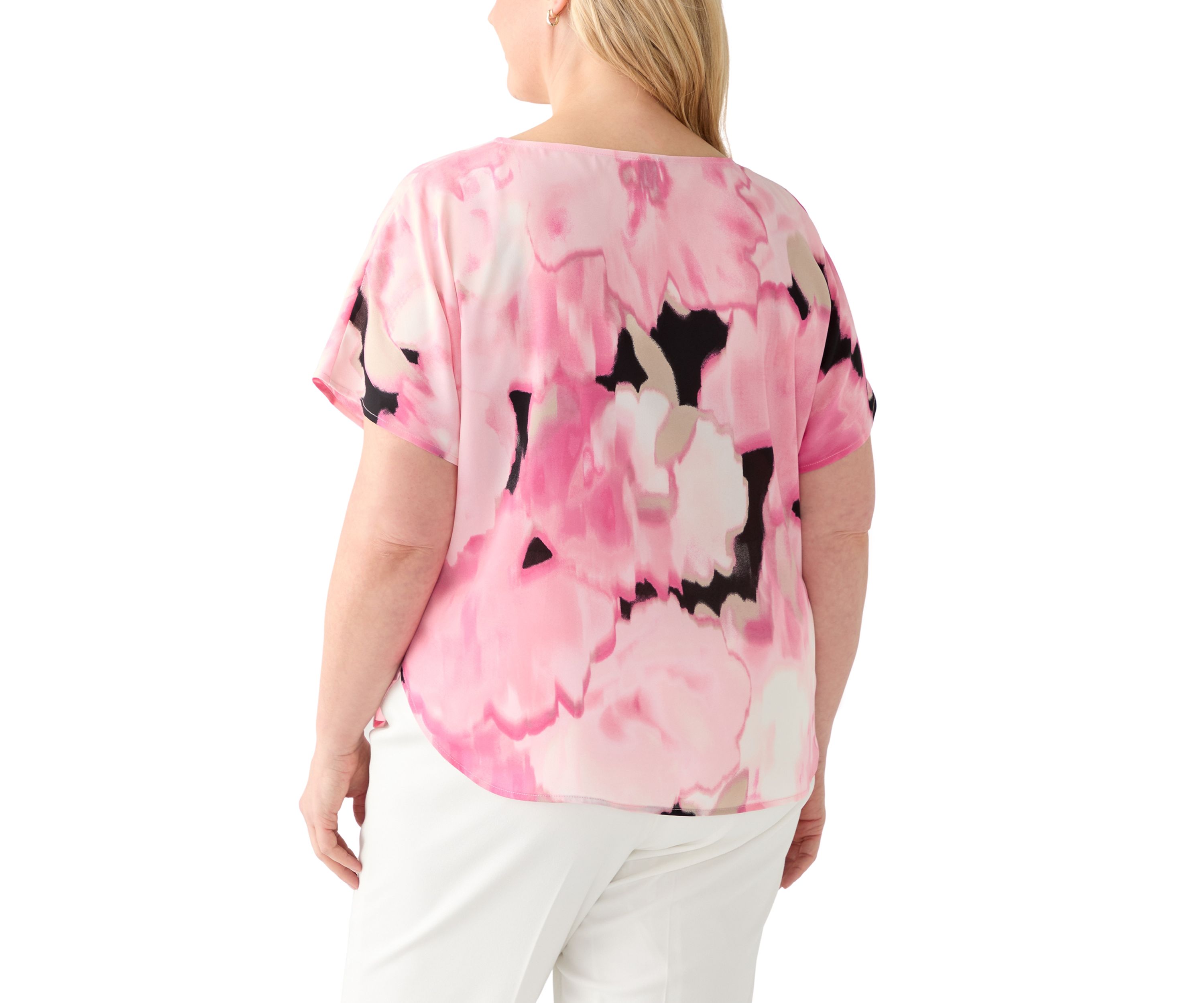 Plus Size Short Sleeve Boat Neck Blouse