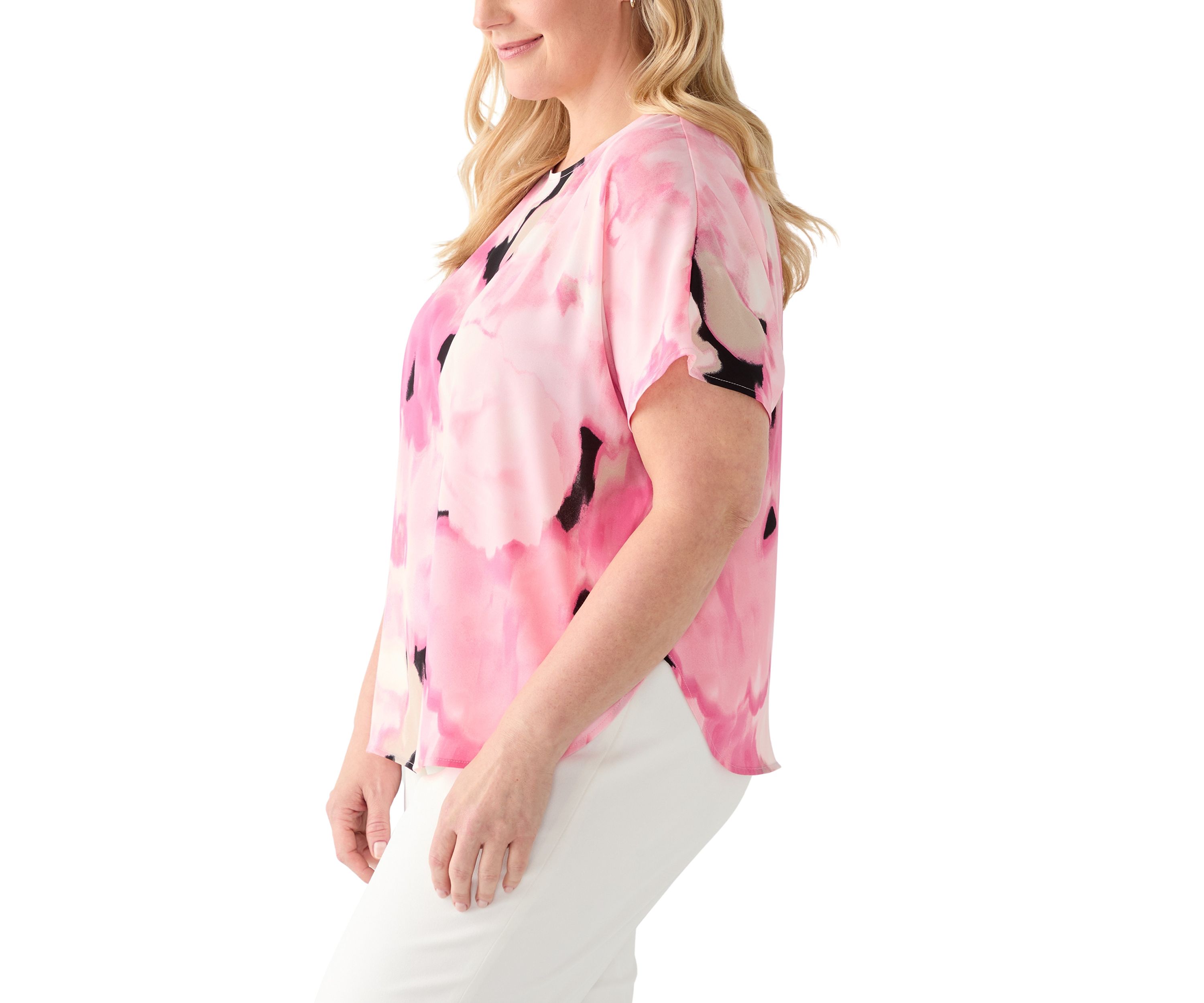 Plus Size Short Sleeve Boat Neck Blouse