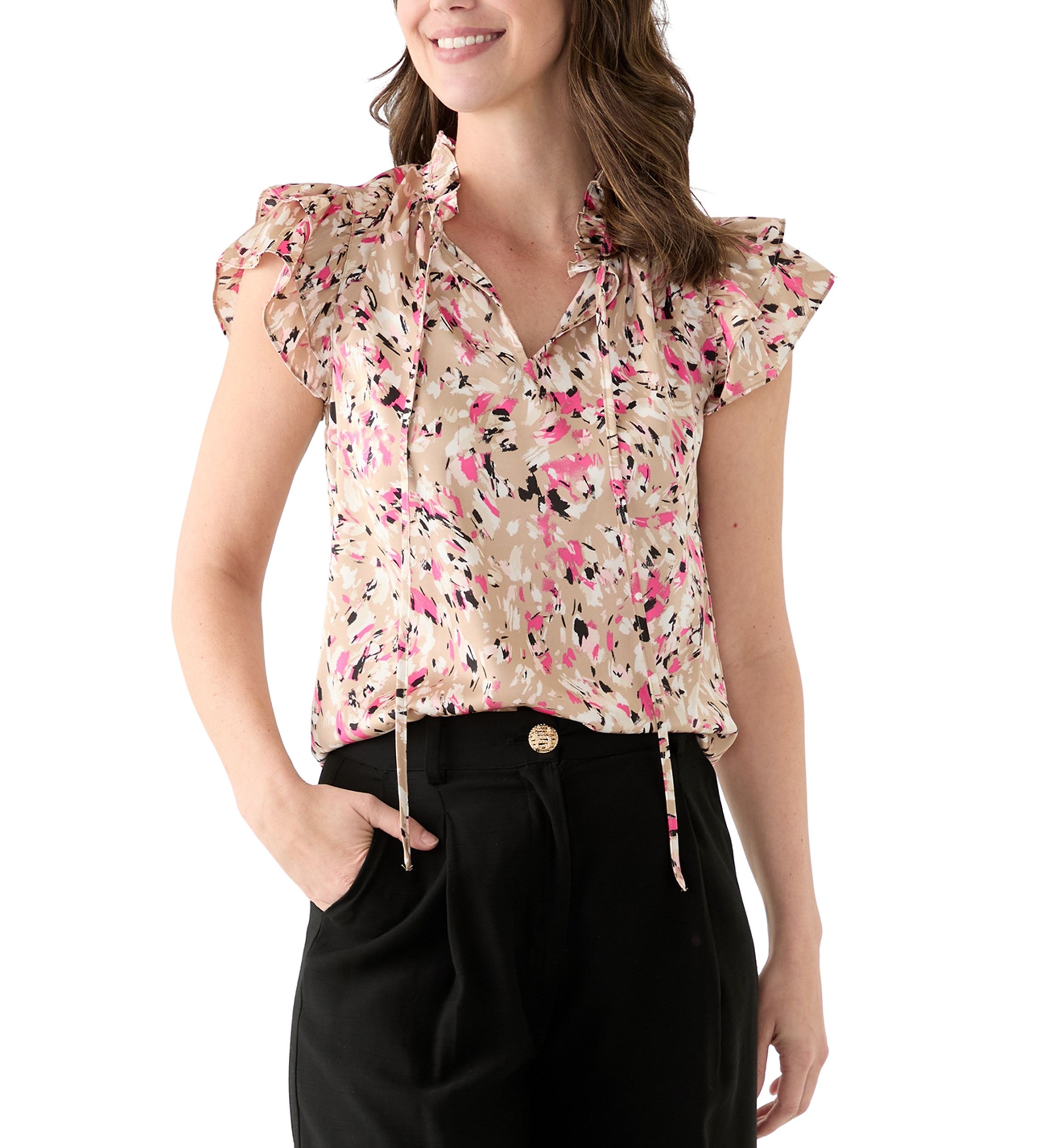 Womens Printed Ruffle Blouse