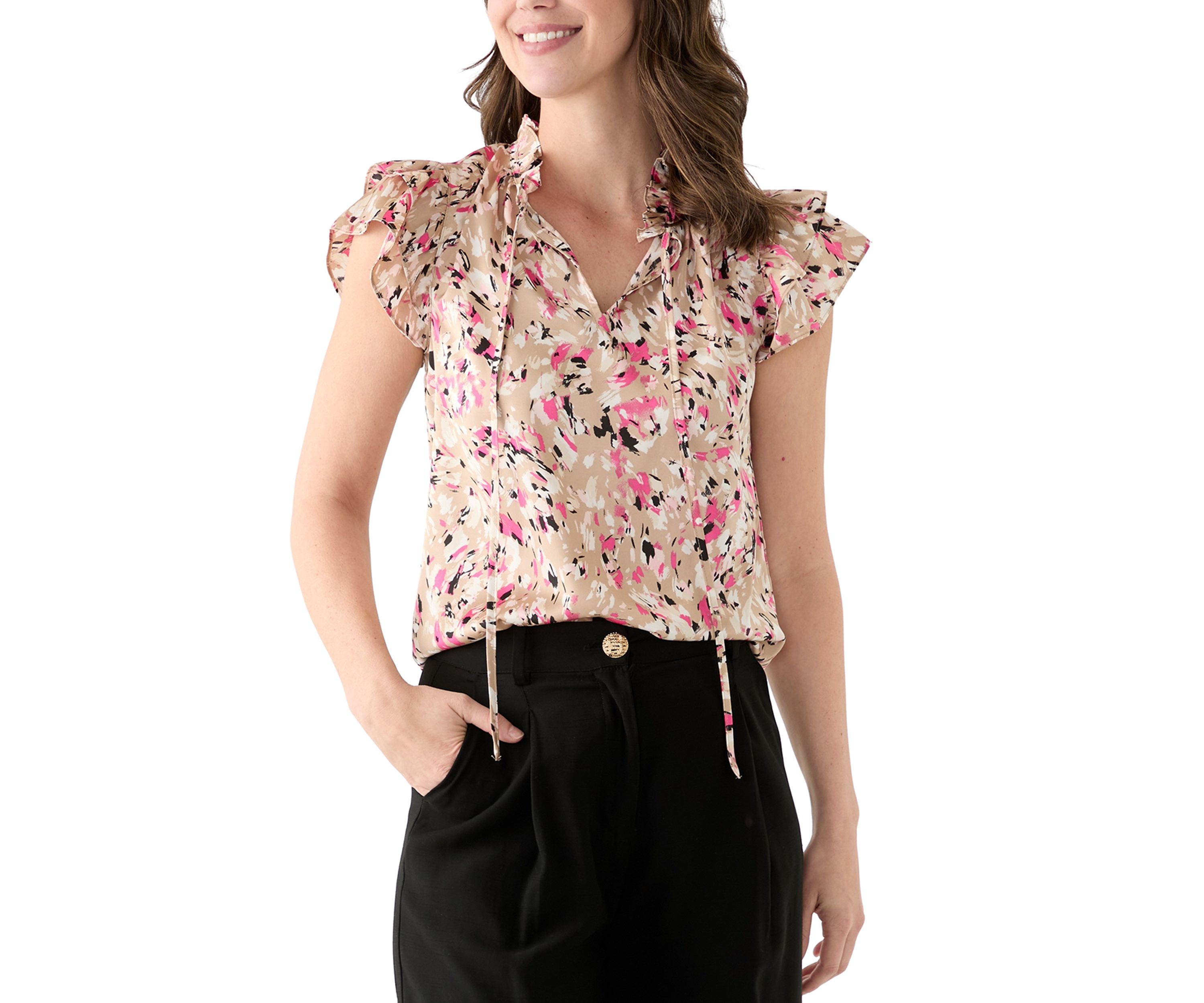 Womens Printed Ruffle Blouse