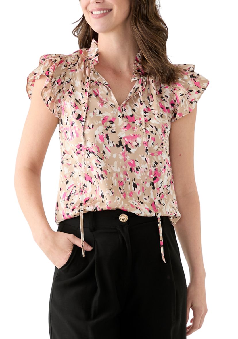 Womens Printed Ruffle Blouse