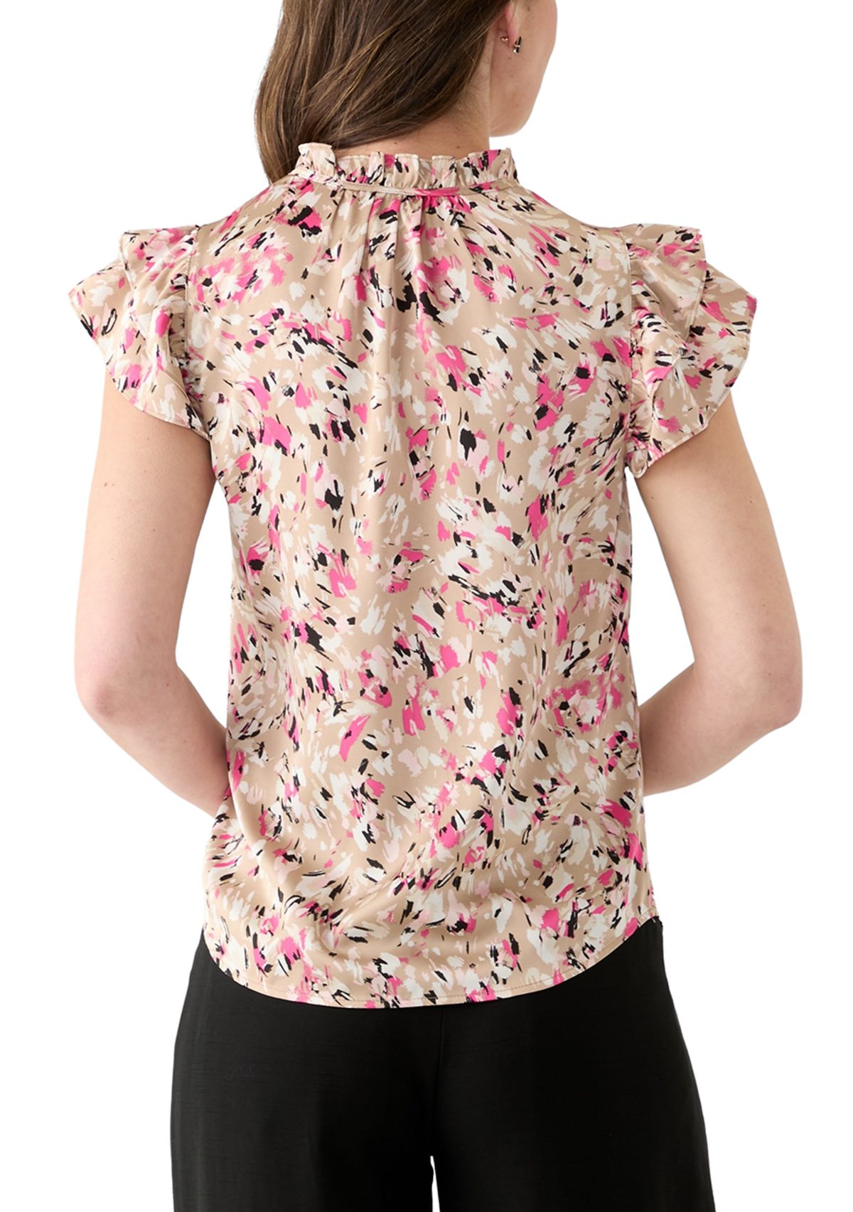 Womens Printed Ruffle Blouse