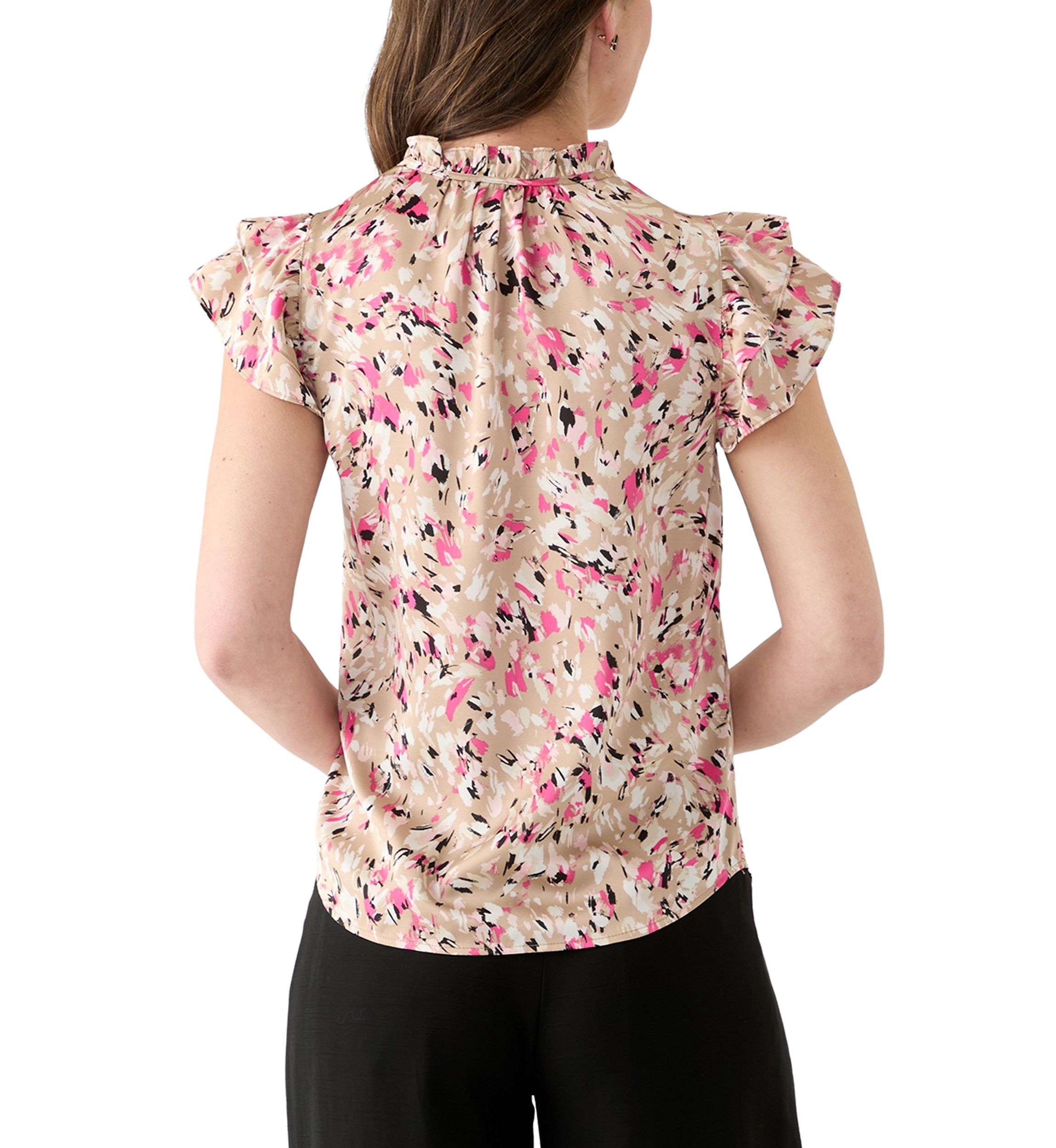 Womens Printed Ruffle Blouse