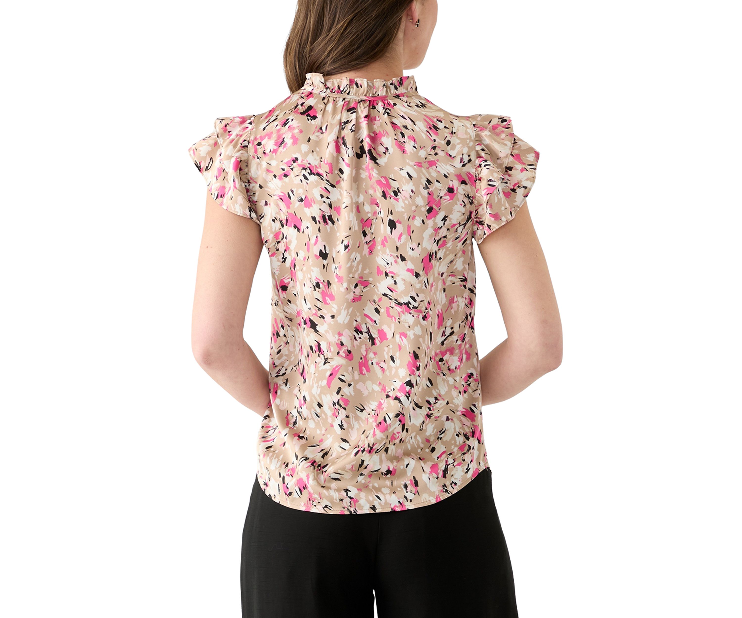 Womens Printed Ruffle Blouse