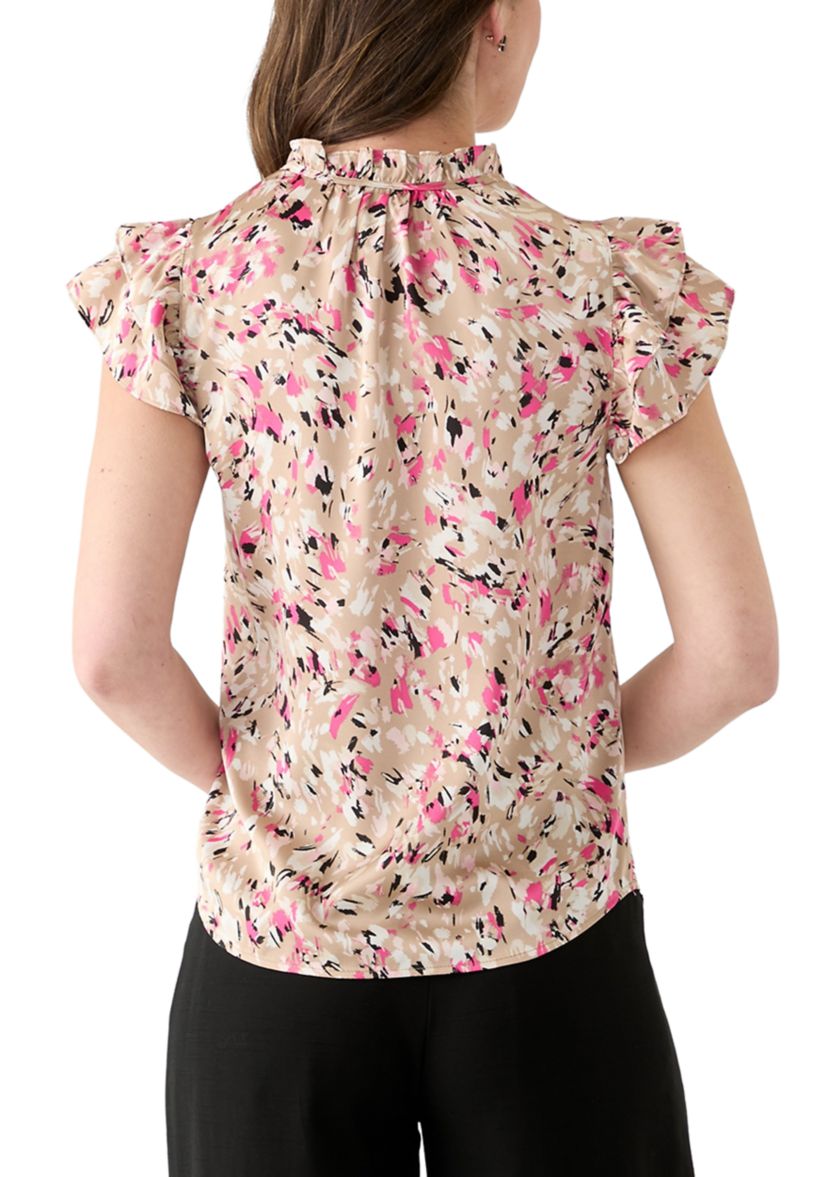 Womens Printed Ruffle Blouse