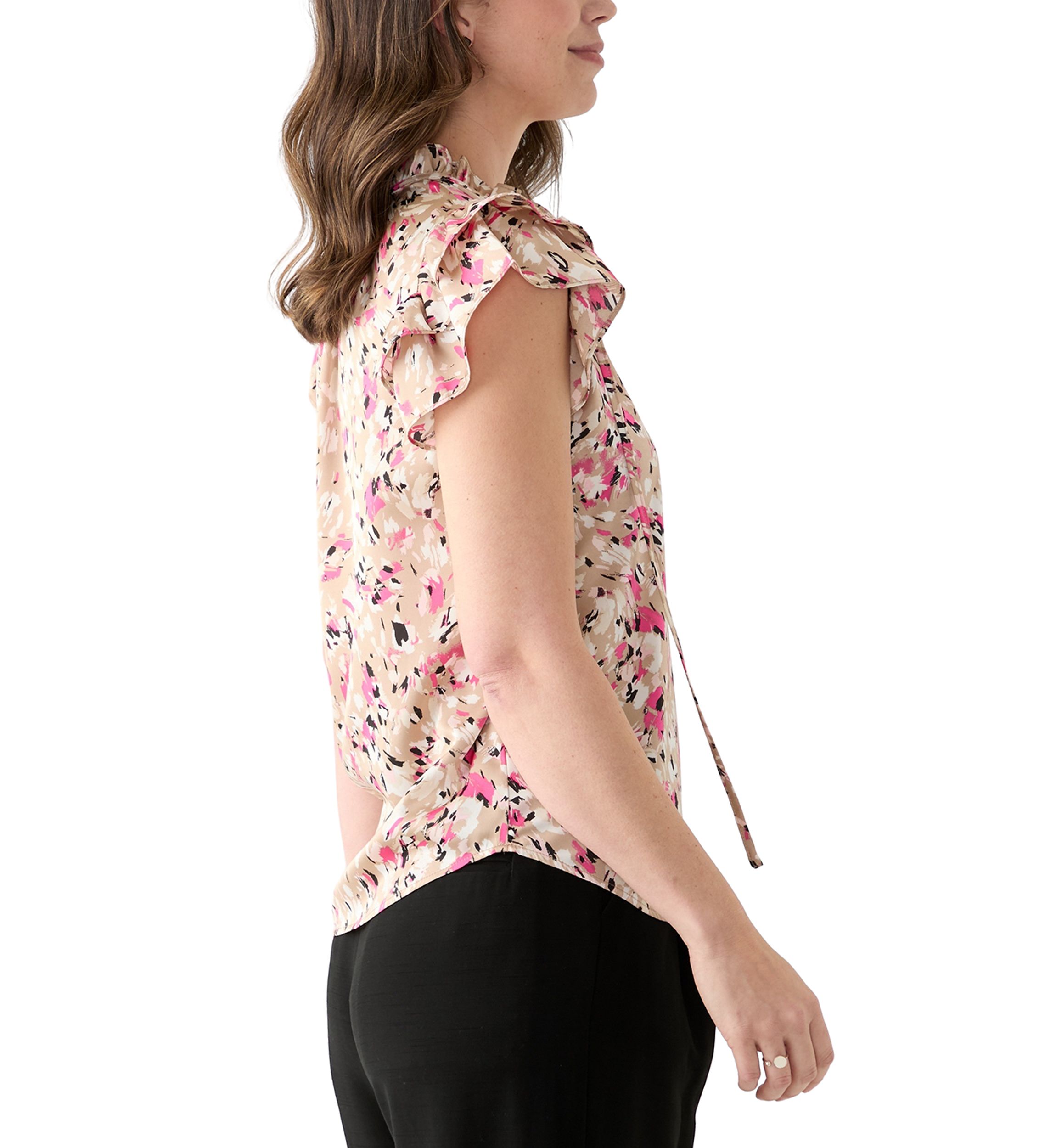 Womens Printed Ruffle Blouse