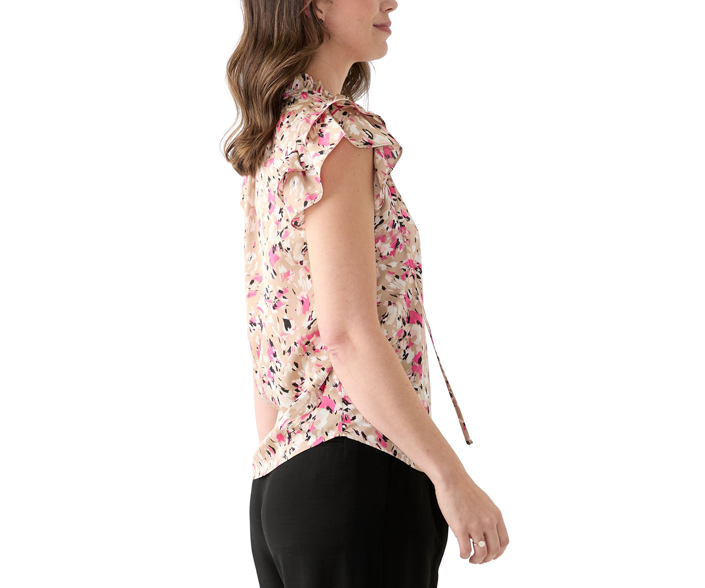 Womens Printed Ruffle Blouse