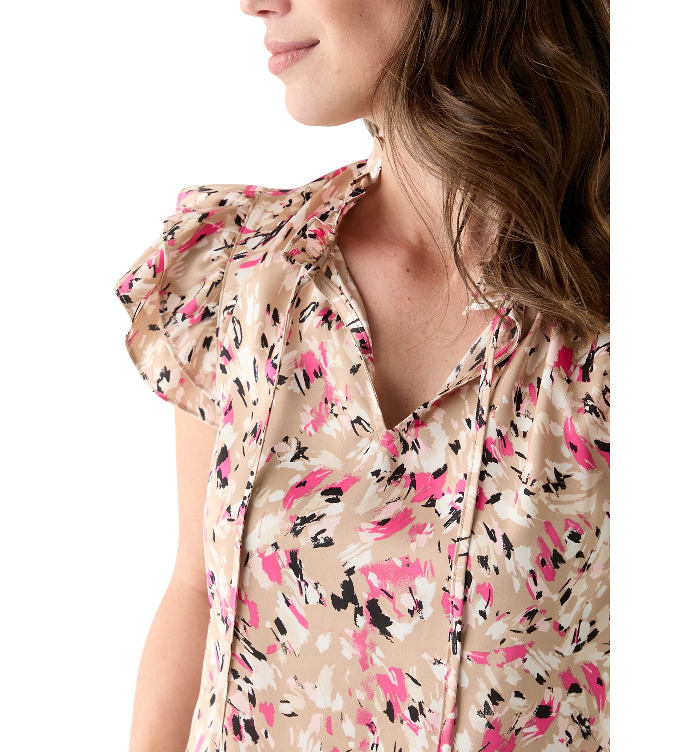 Womens Printed Ruffle Blouse