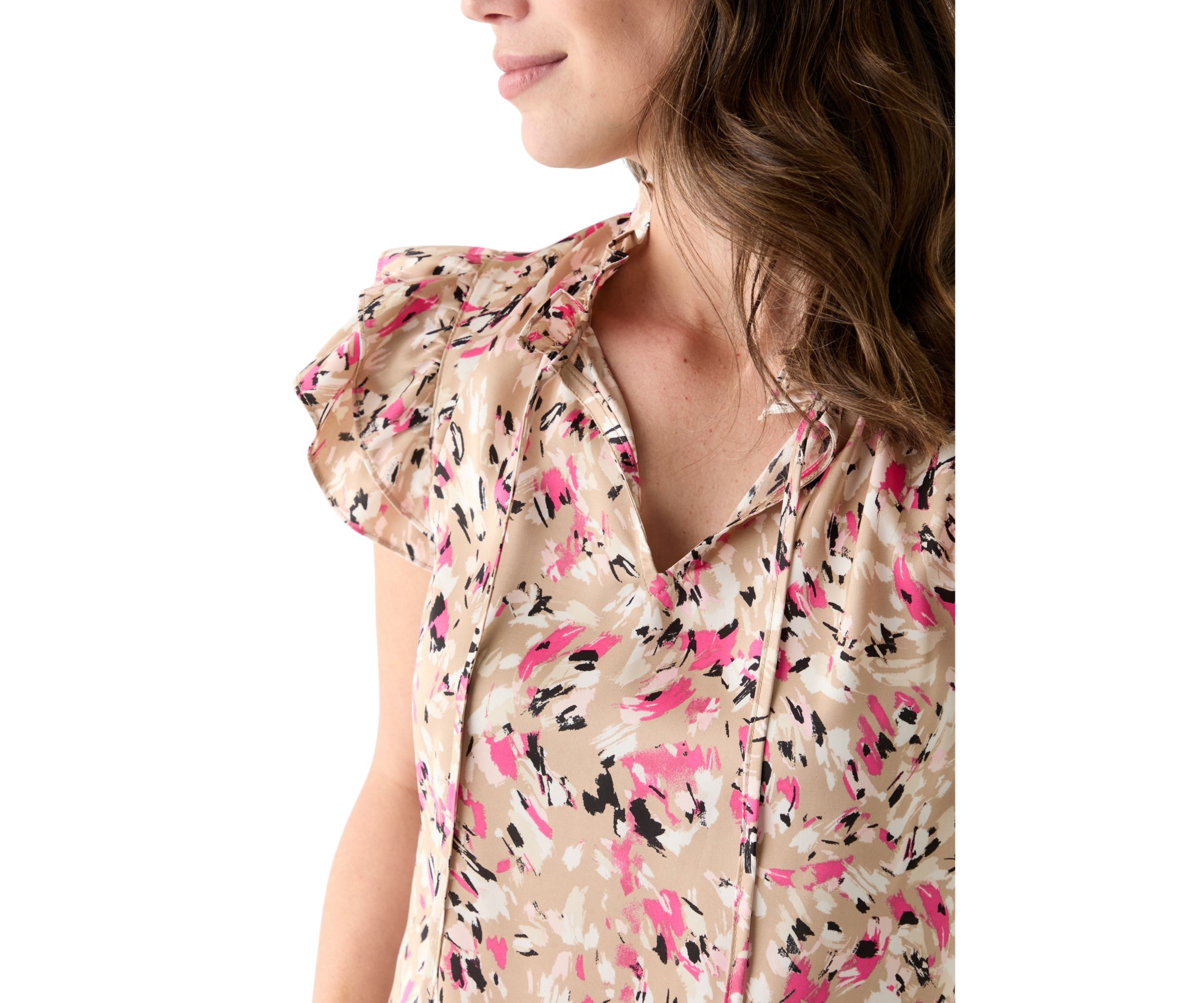 Womens Printed Ruffle Blouse