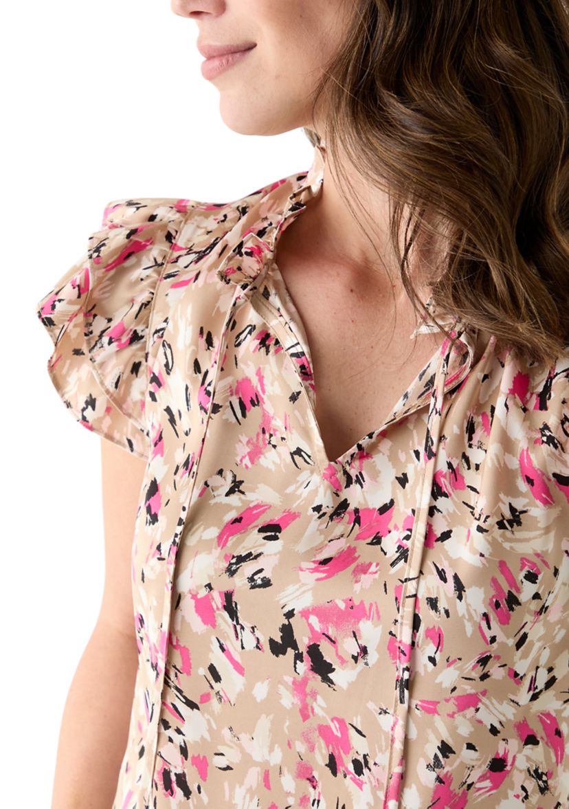 Womens Printed Ruffle Blouse