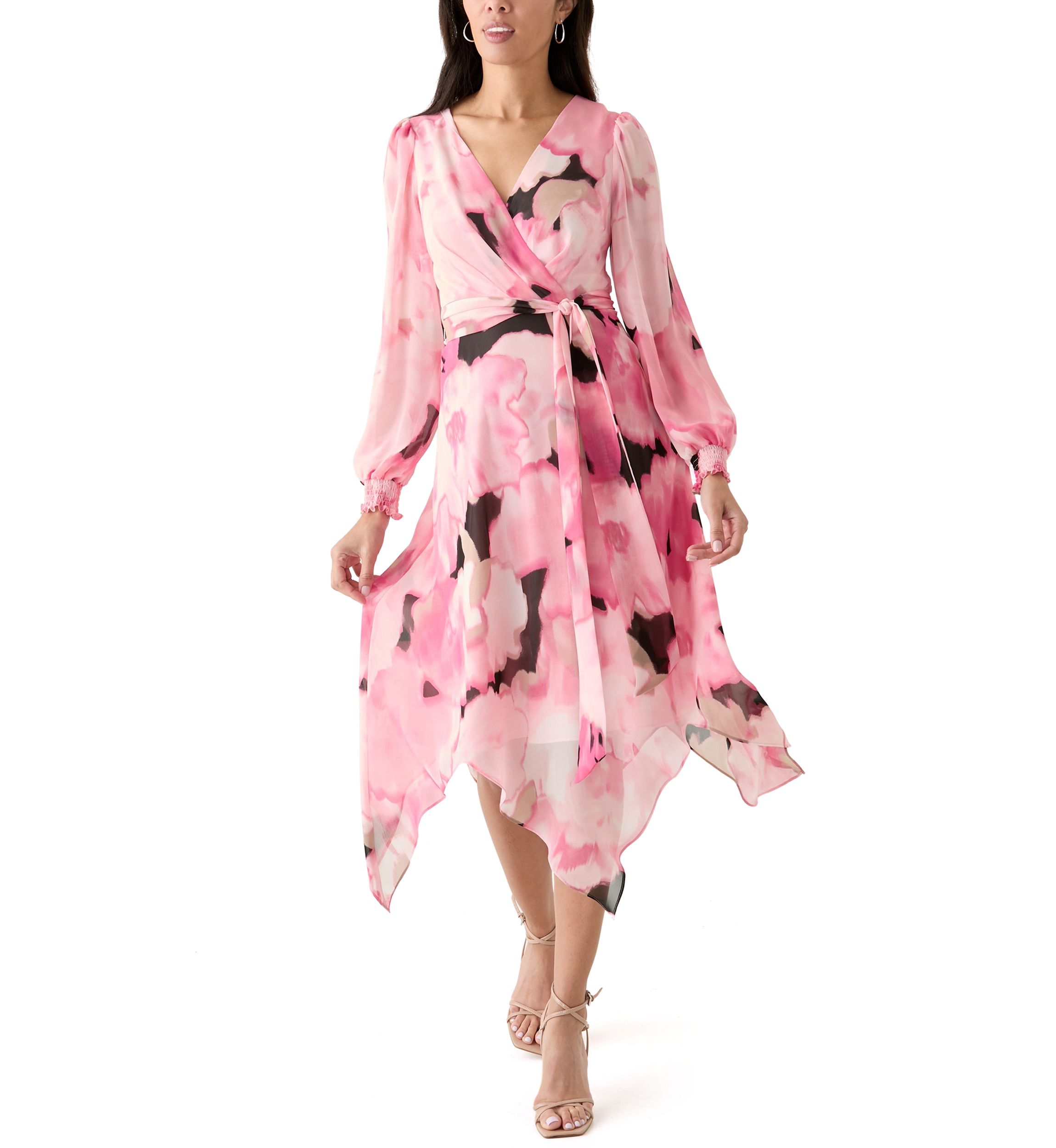 Womens Long Sleeve Handkerchief Hem Dress 