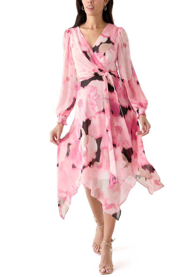 Womens Long Sleeve Handkerchief Hem Dress 