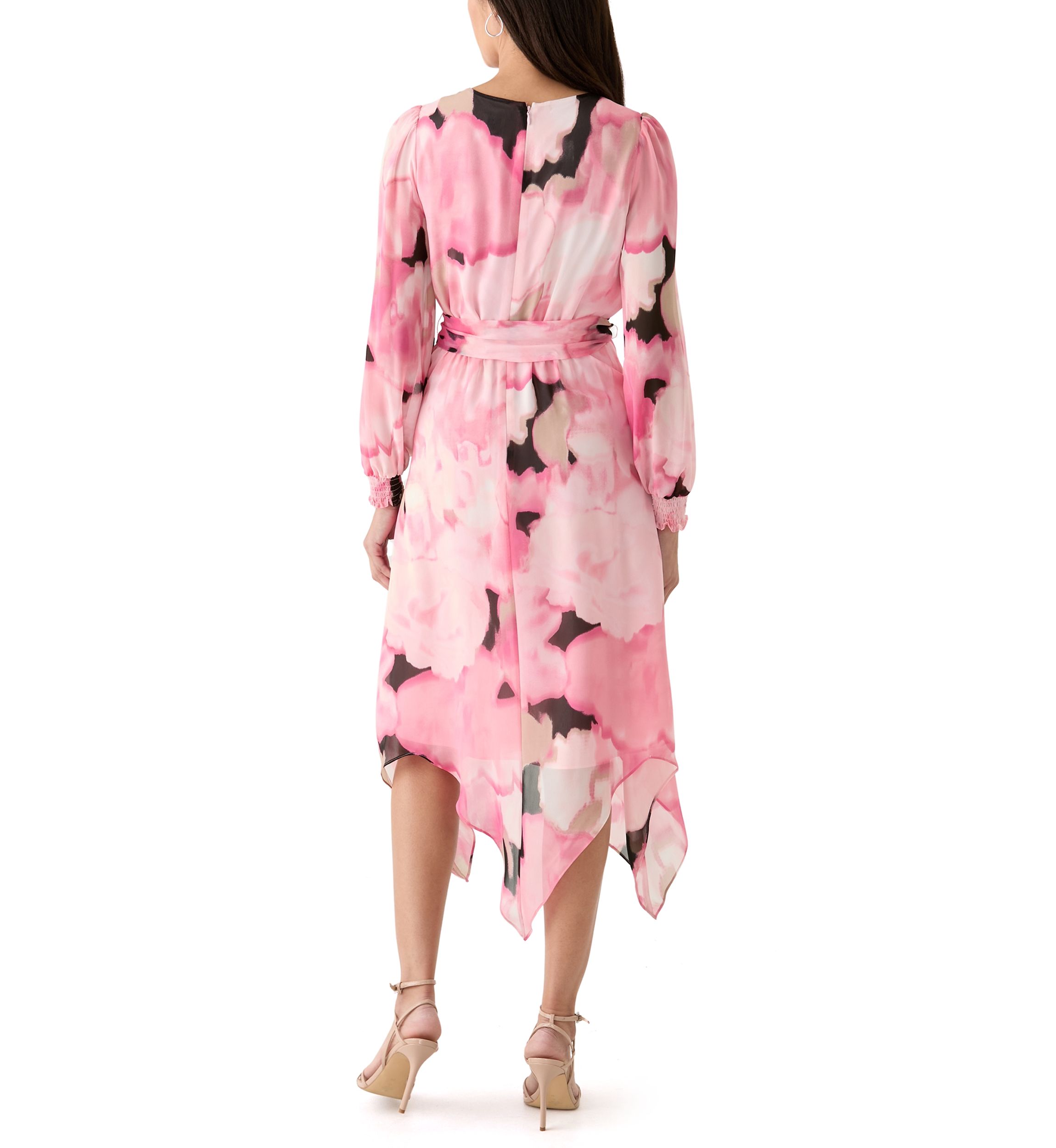 Womens Long Sleeve Handkerchief Hem Dress 