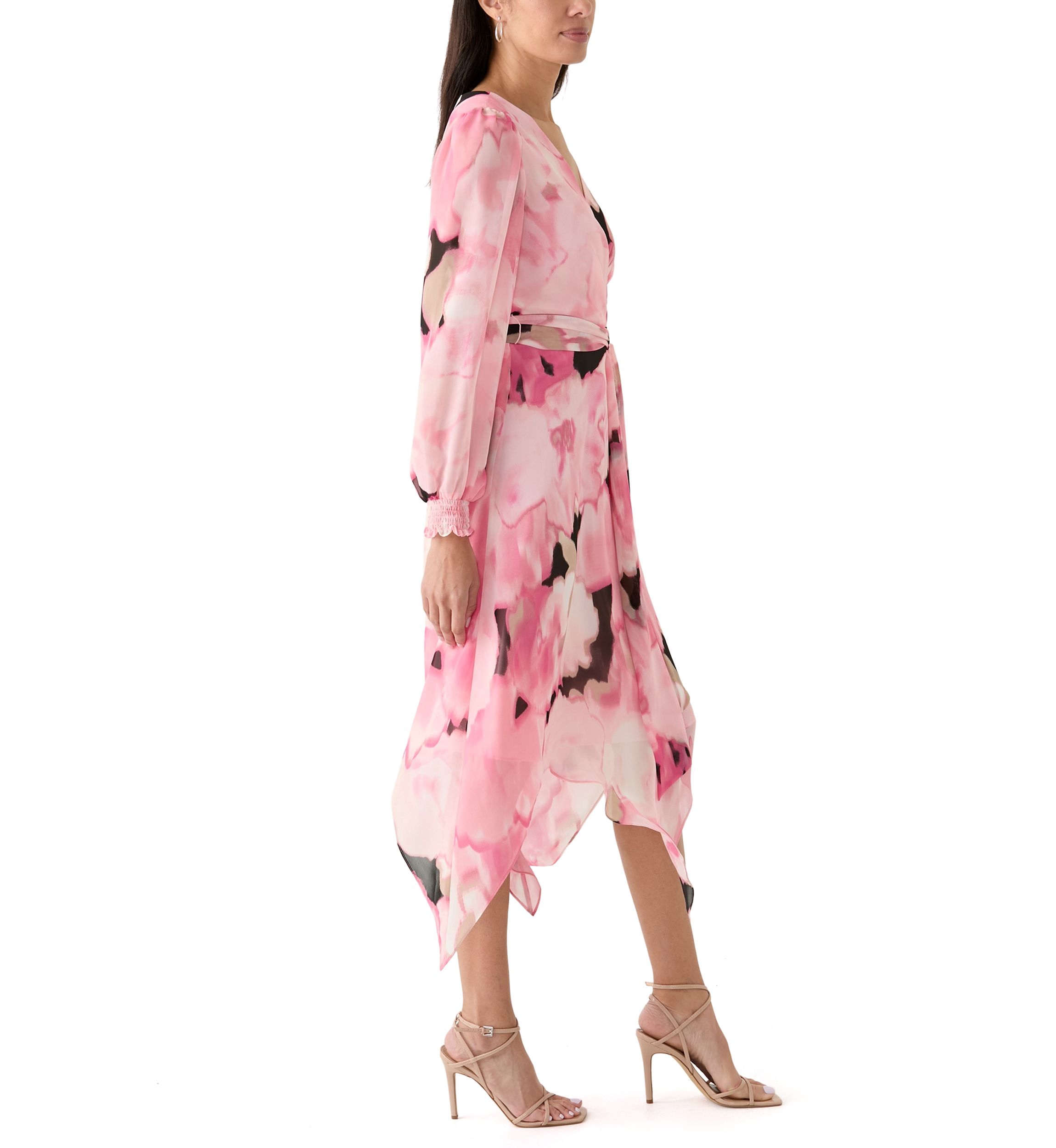 Womens Long Sleeve Handkerchief Hem Dress 