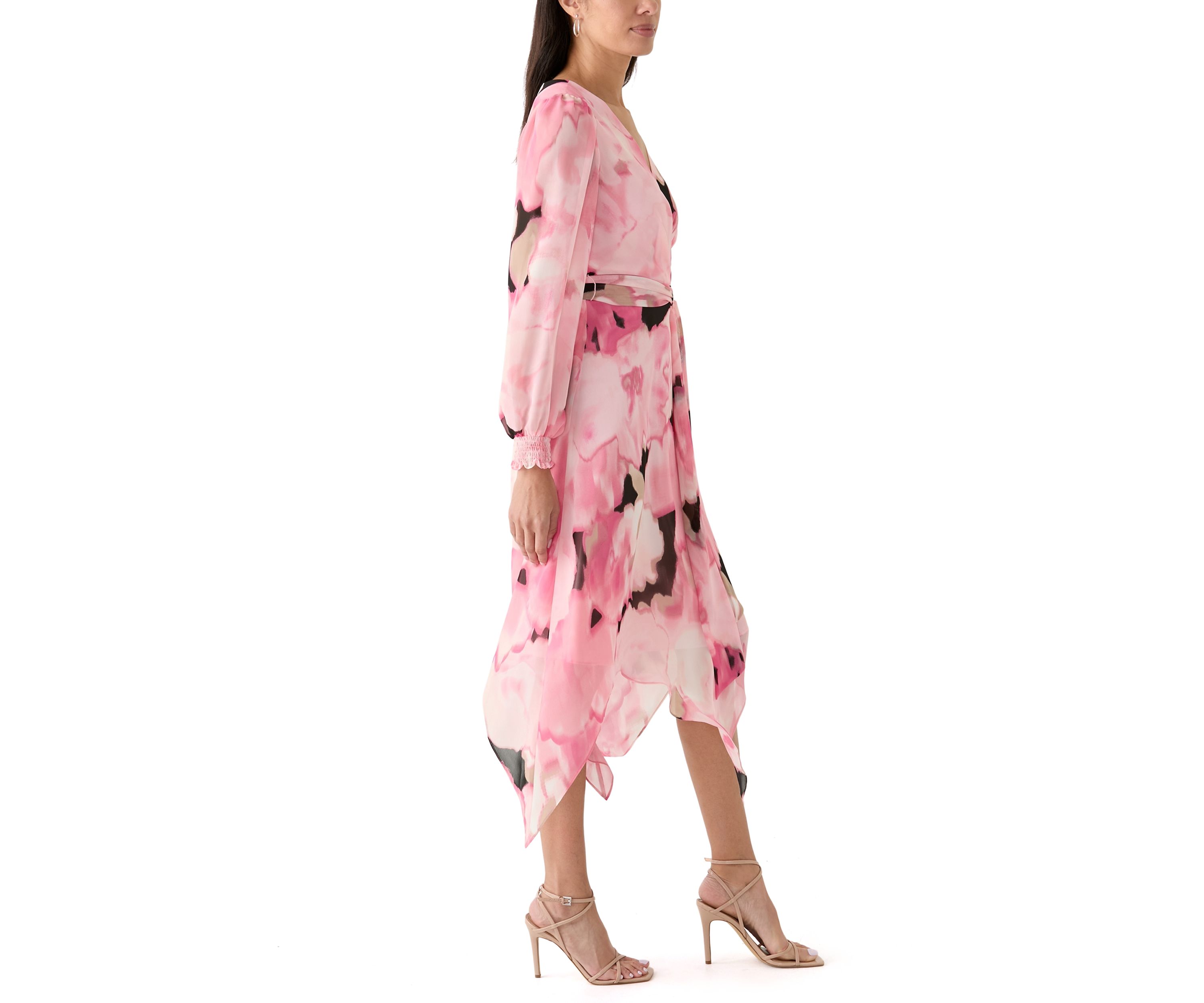 Womens Long Sleeve Handkerchief Hem Dress 