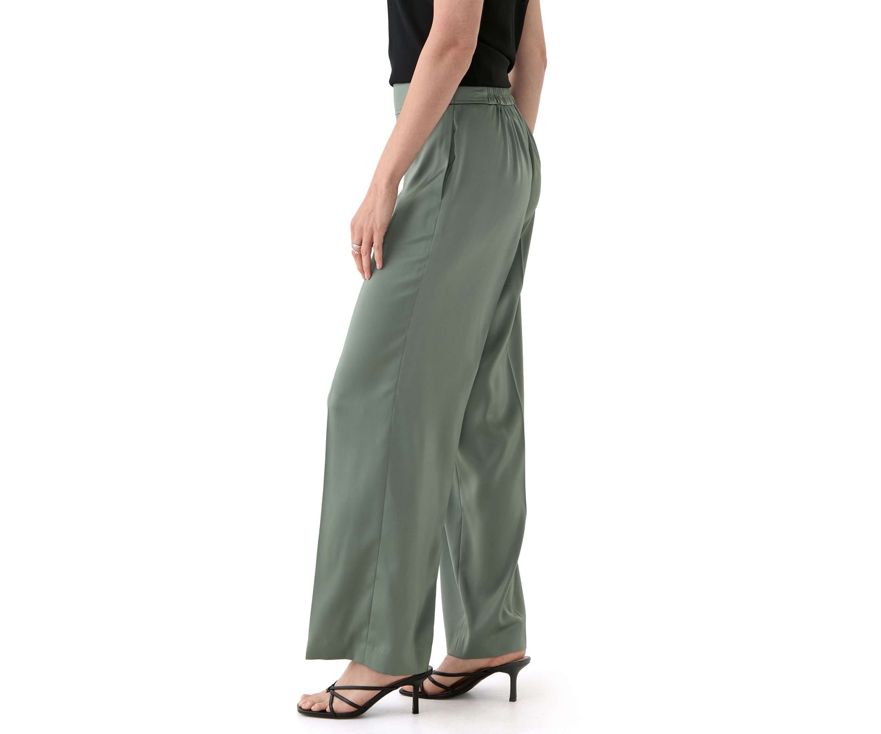 Womens Pull On High Rise Satin Pants