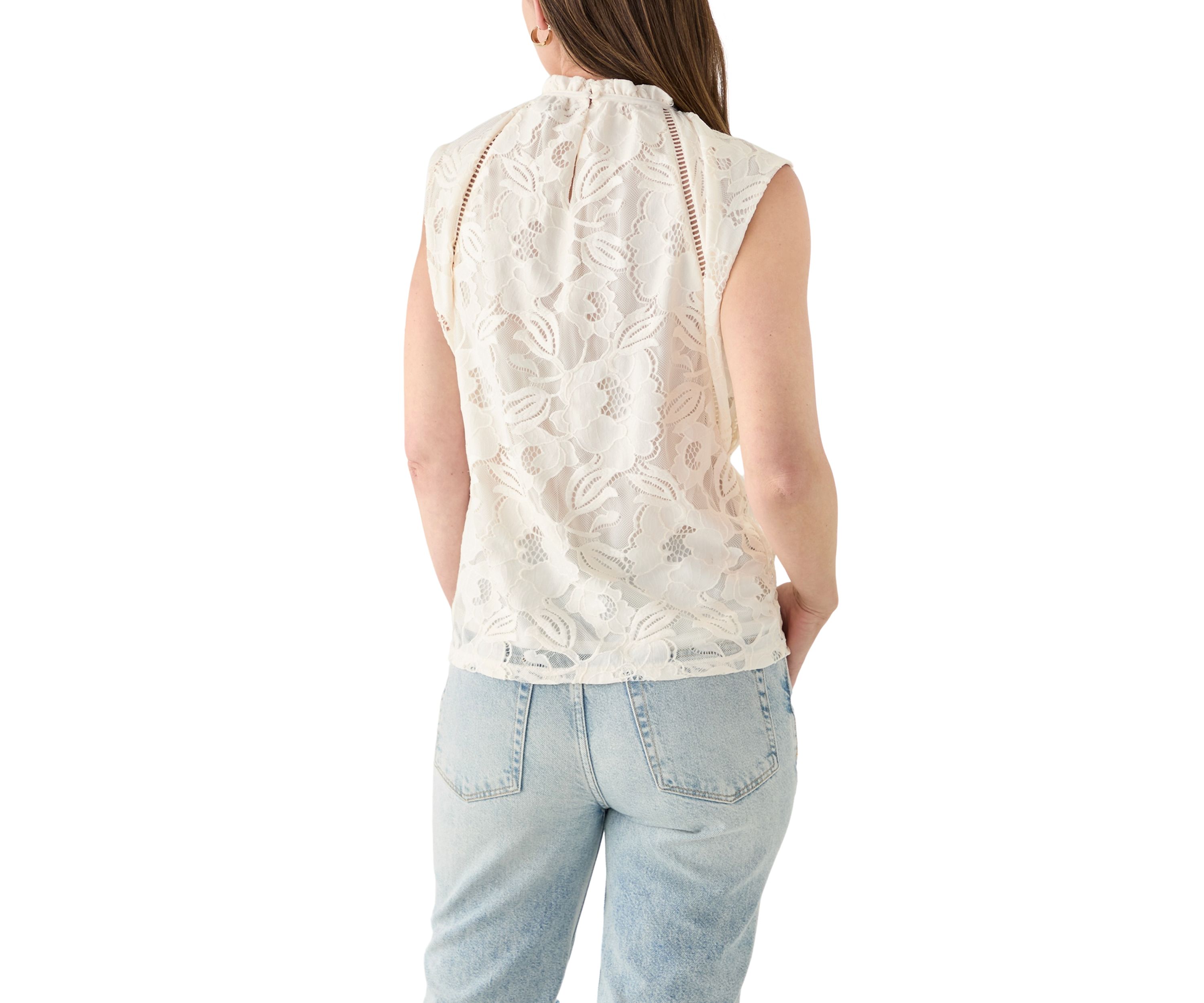 Womens Sleeveless Lace Ruffle Neck Top 