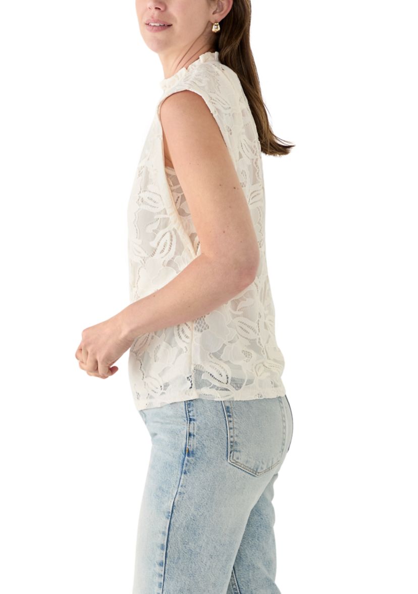 Womens Sleeveless Lace Ruffle Neck Top 