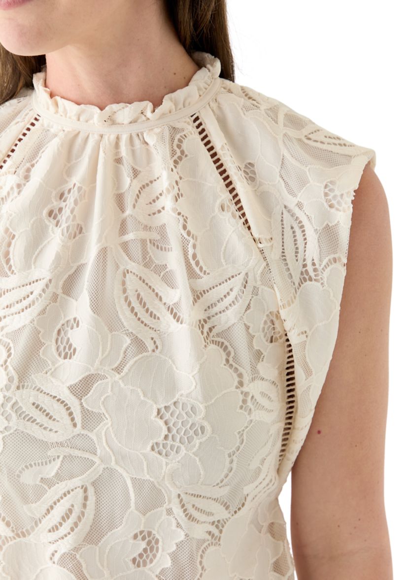 Womens Sleeveless Lace Ruffle Neck Top 