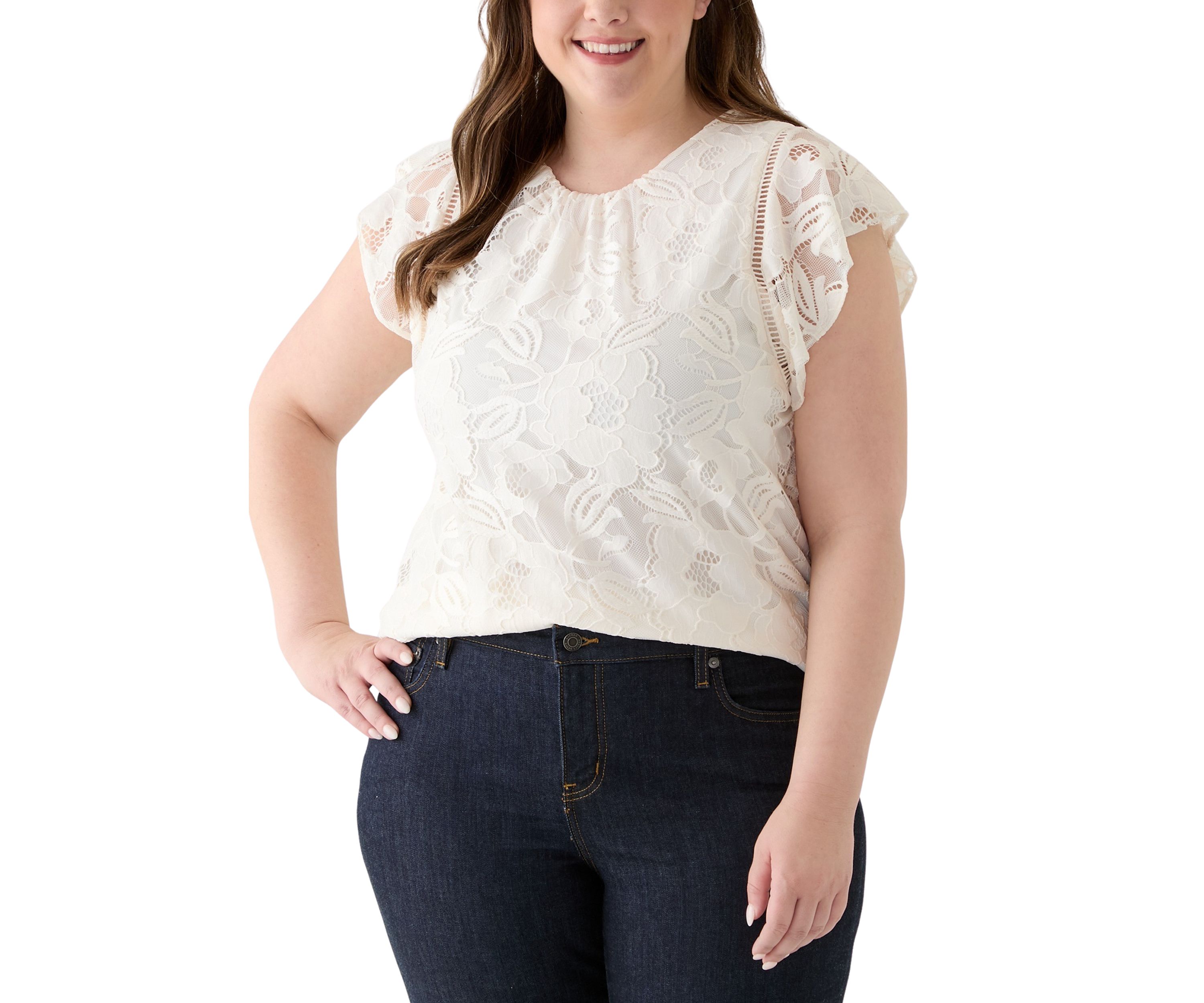 Plus Size Flutter Sleeve Tank with Ladder Lace 