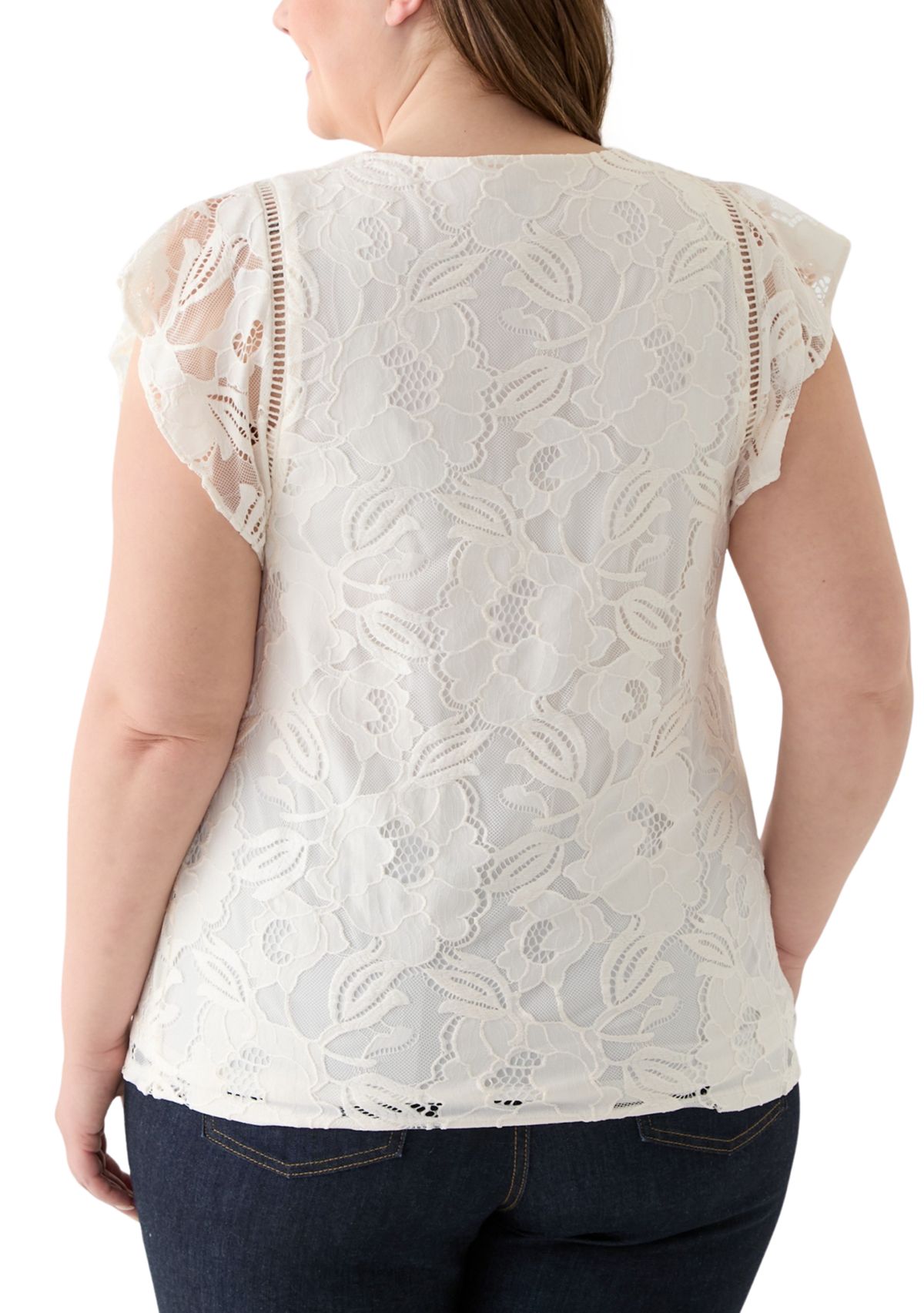 Plus Size Flutter Sleeve Tank with Ladder Lace 