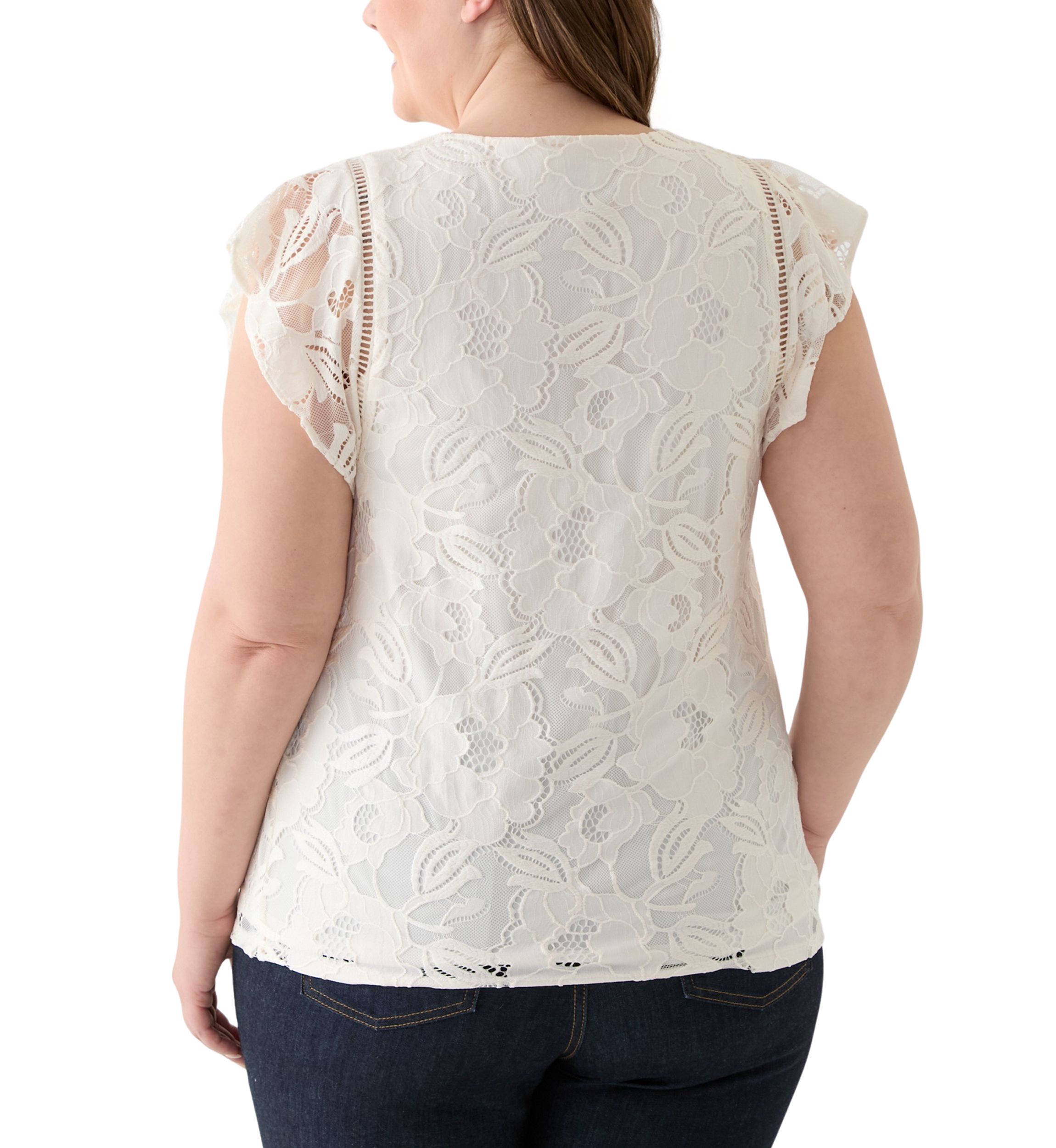 Plus Size Flutter Sleeve Tank with Ladder Lace 