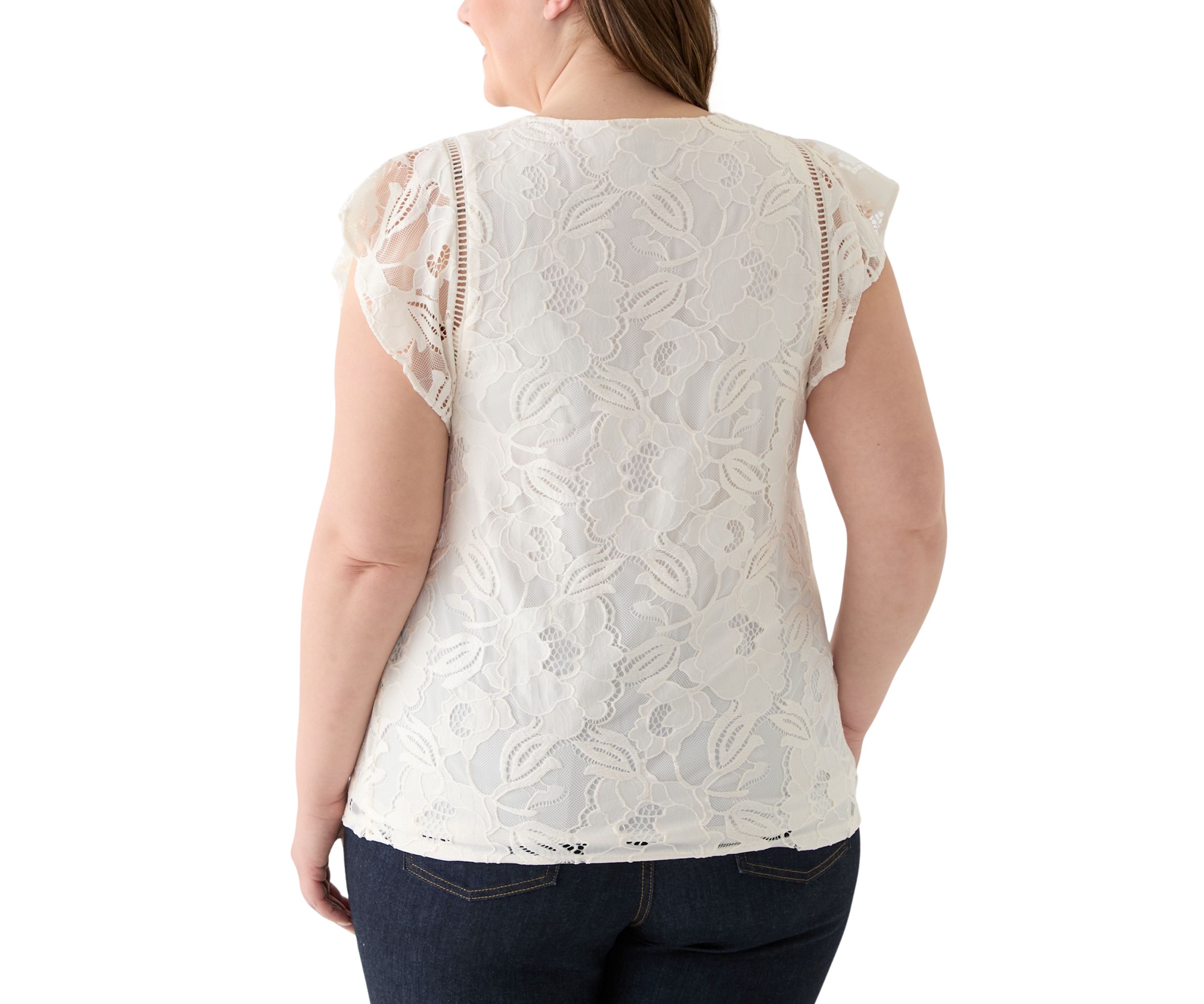 Plus Size Flutter Sleeve Tank with Ladder Lace 