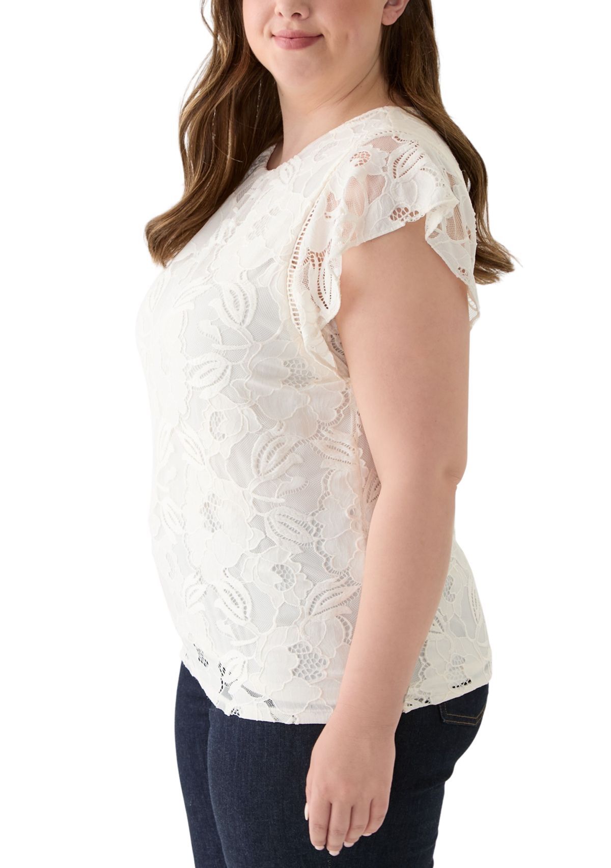 Plus Size Flutter Sleeve Tank with Ladder Lace 