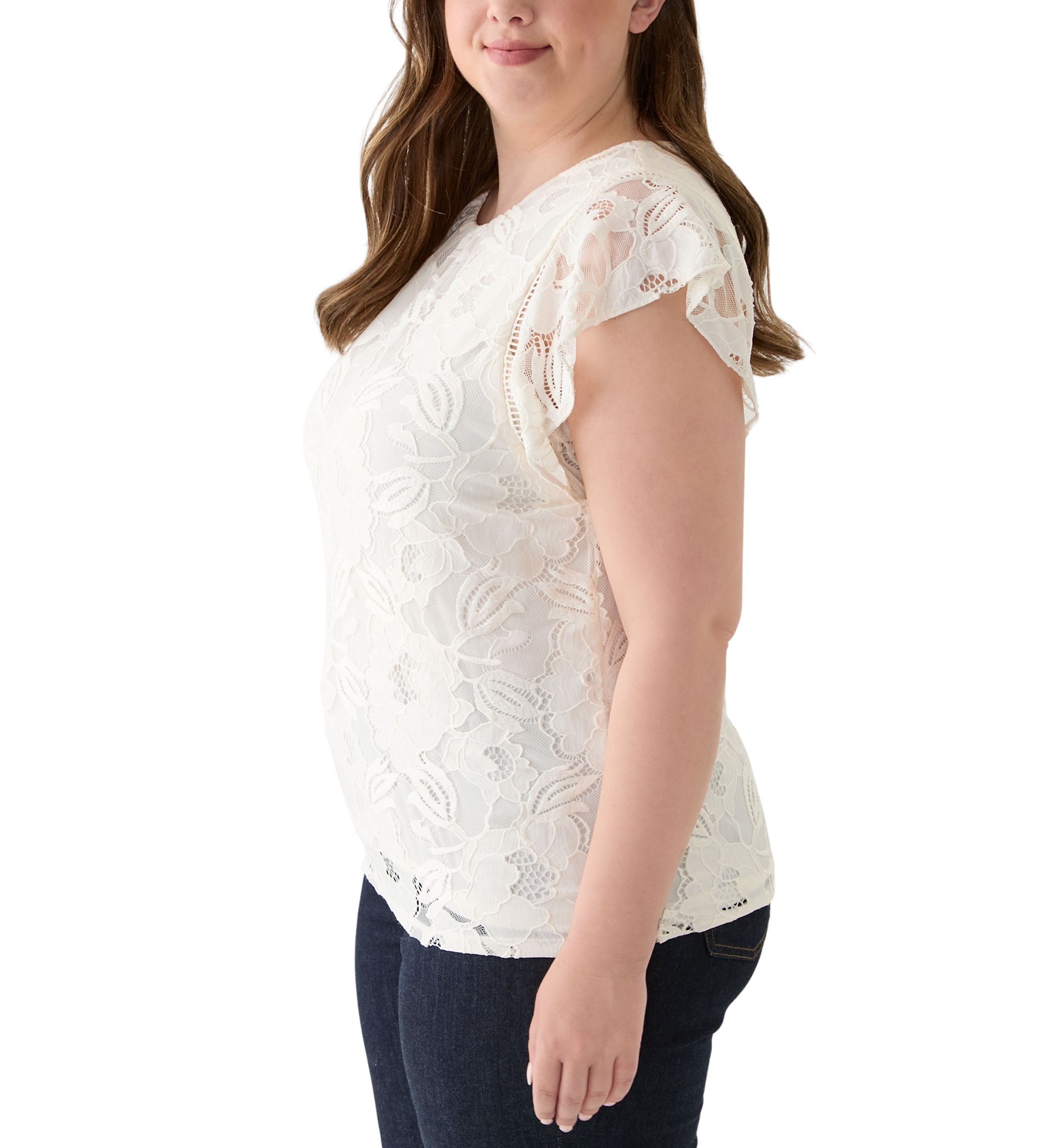 Plus Size Flutter Sleeve Tank with Ladder Lace 