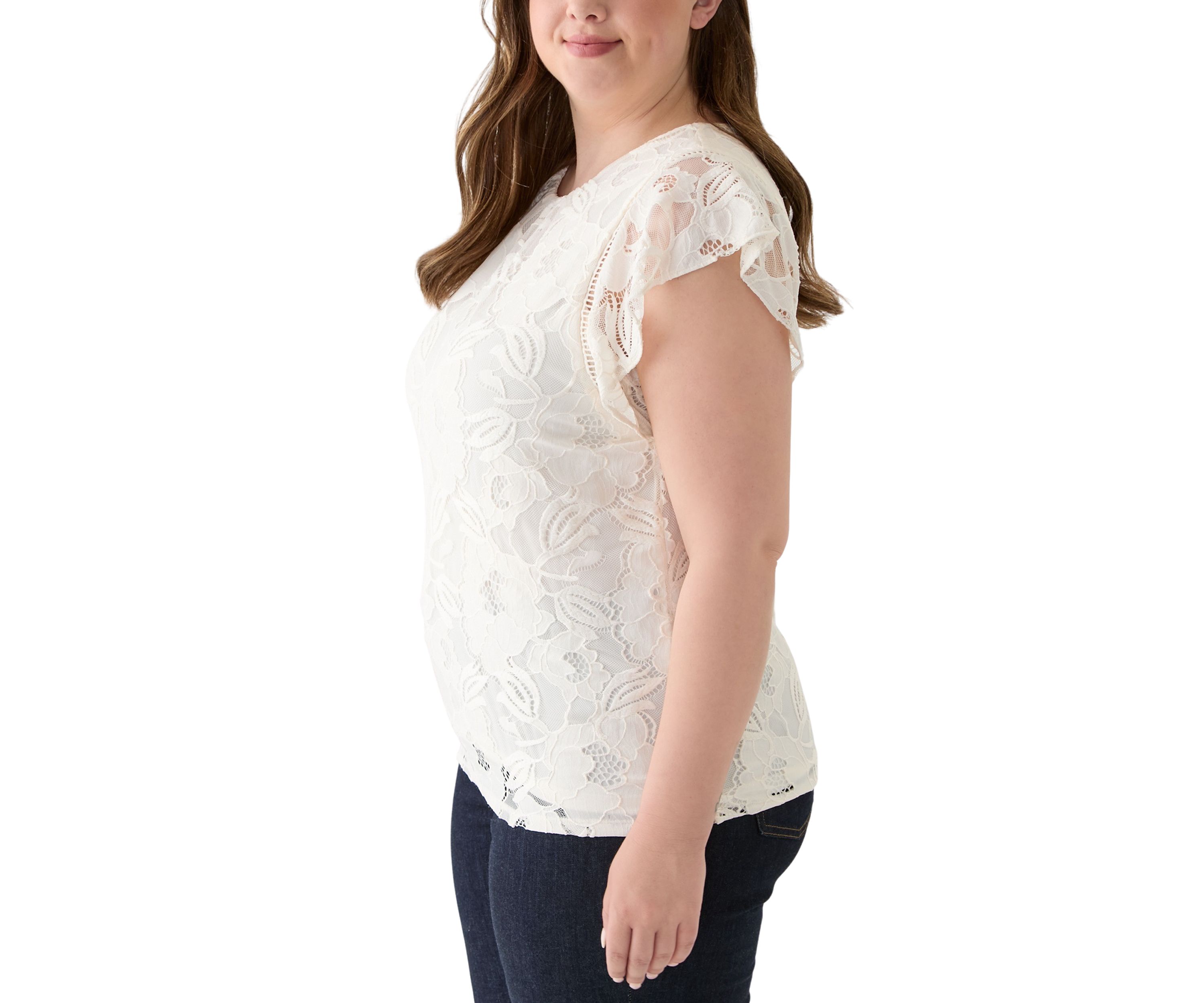 Plus Size Flutter Sleeve Tank with Ladder Lace 