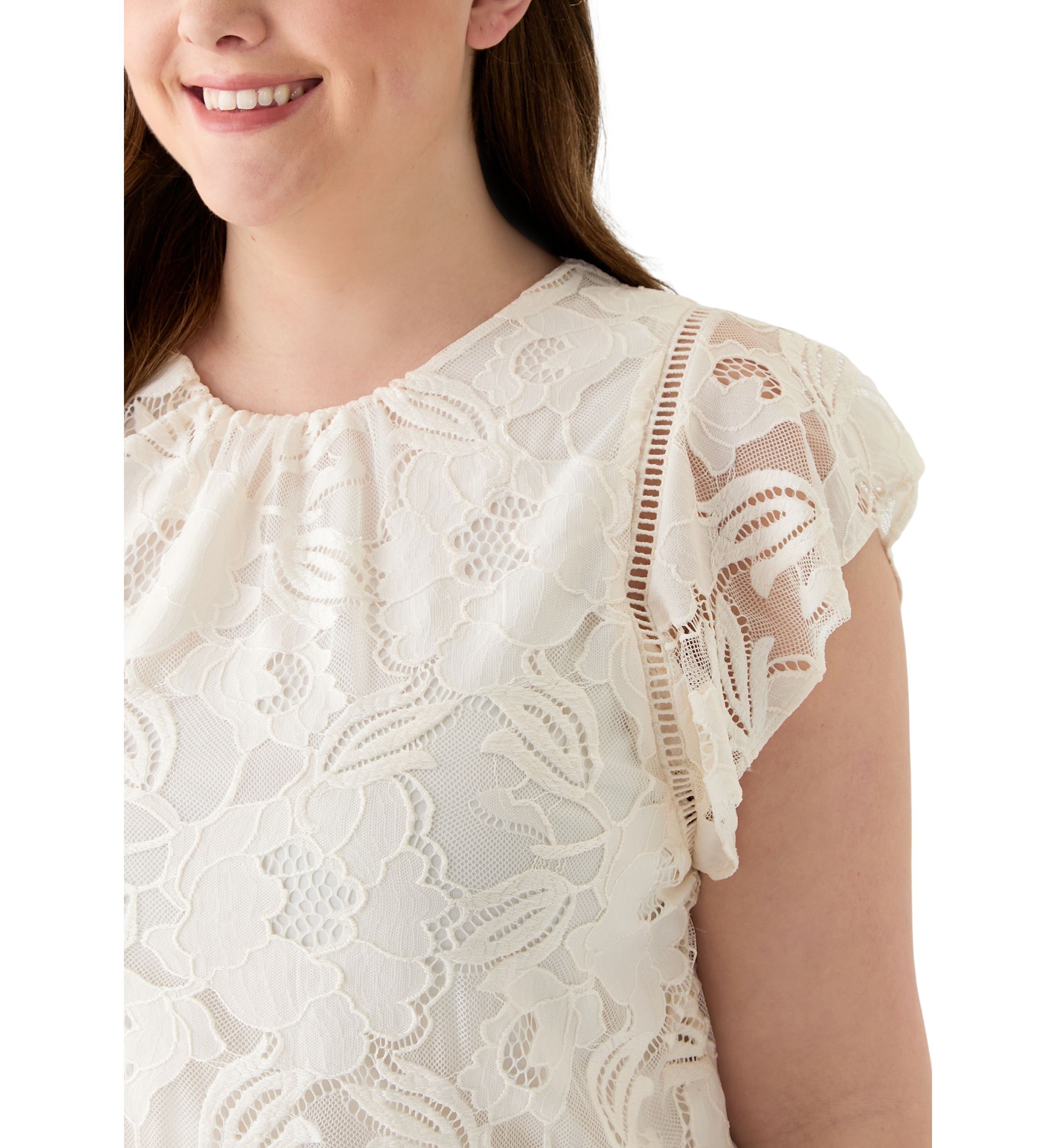 Plus Size Flutter Sleeve Tank with Ladder Lace 