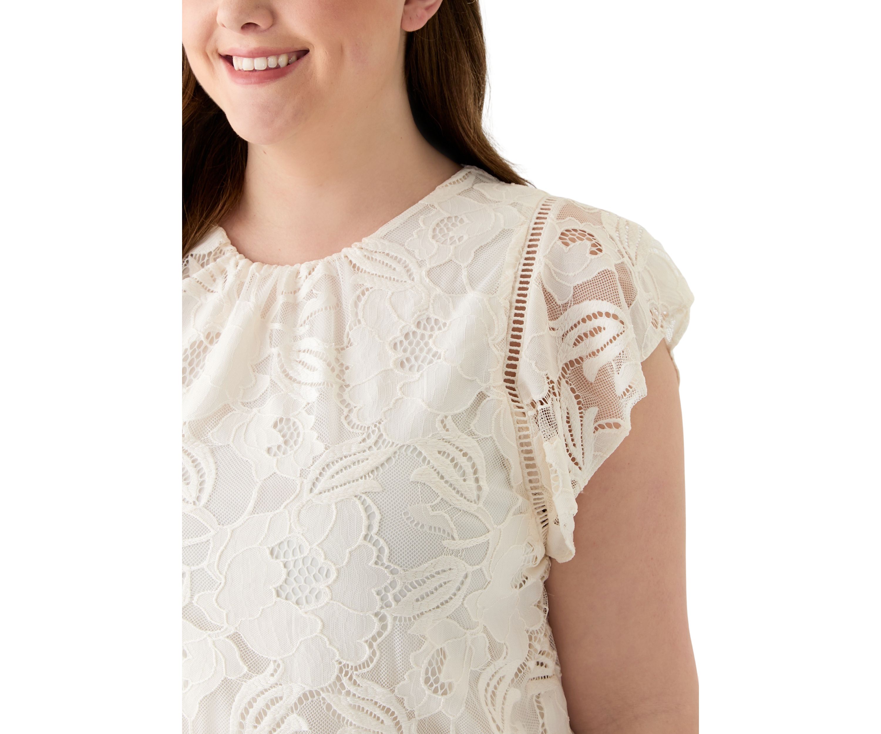Plus Size Flutter Sleeve Tank with Ladder Lace 