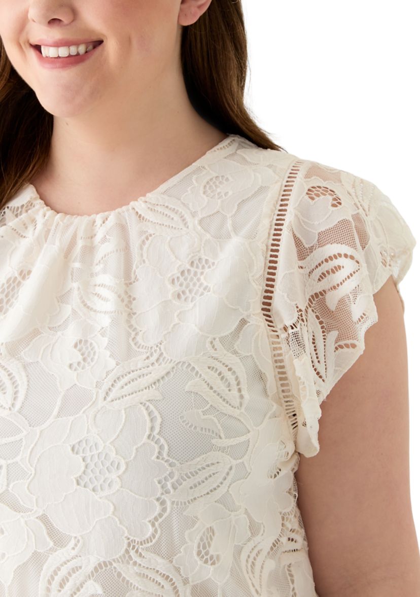 Plus Size Flutter Sleeve Tank with Ladder Lace 