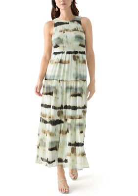 Anne Klein Women's Sleeveless Printed Tiered Maxi Dress, White, Medium