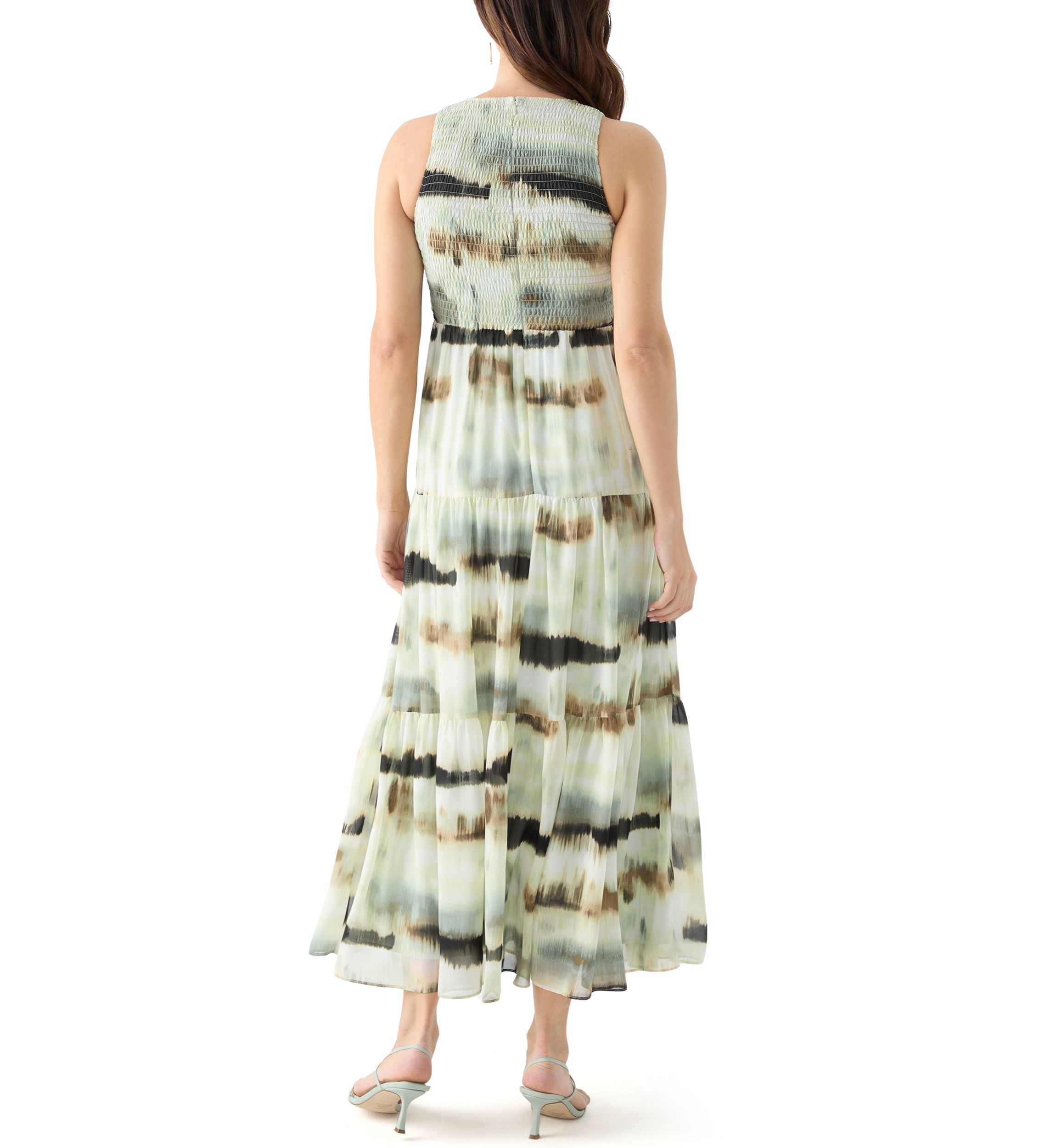 Womens Sleeveless Printed Tiered Maxi Dress