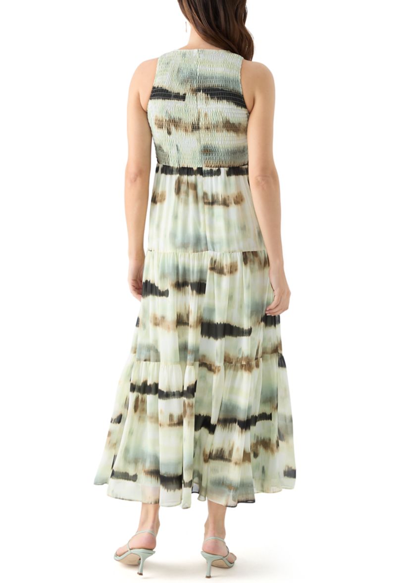 Womens Sleeveless Printed Tiered Maxi Dress