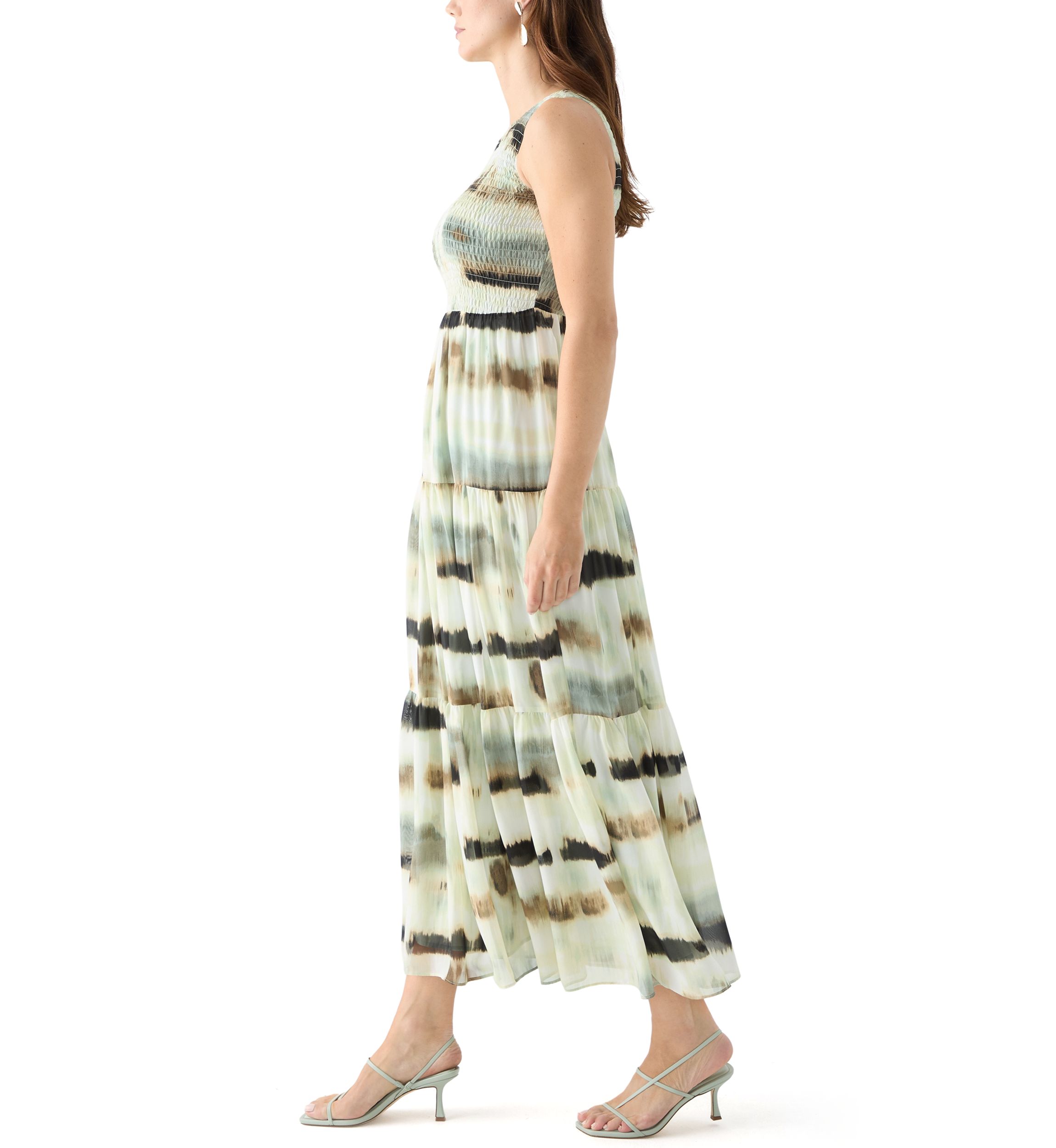 Womens Sleeveless Printed Tiered Maxi Dress