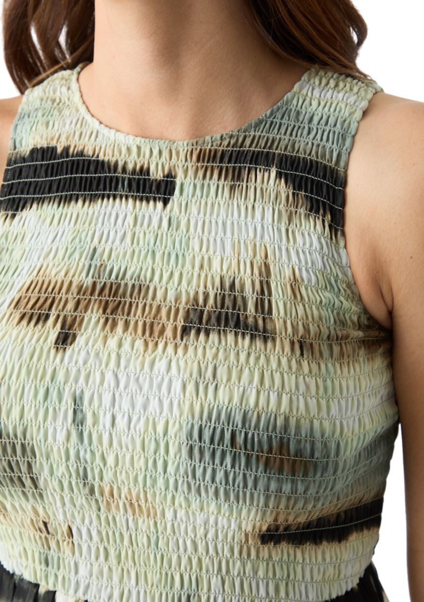 Womens Sleeveless Printed Tiered Maxi Dress